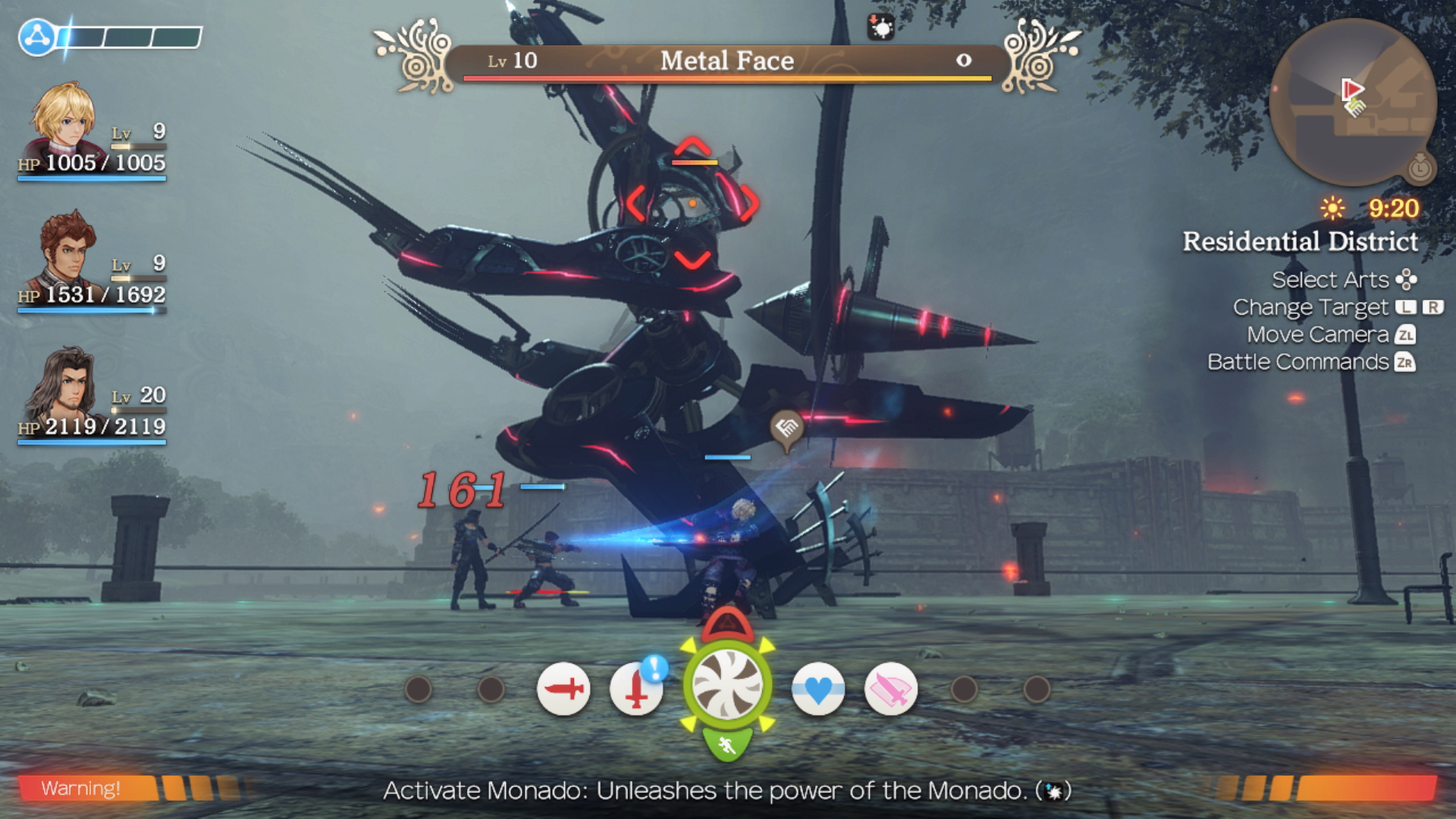 An early game battle against Metal Face in Xenoblade Chronicles: Definitive Edition