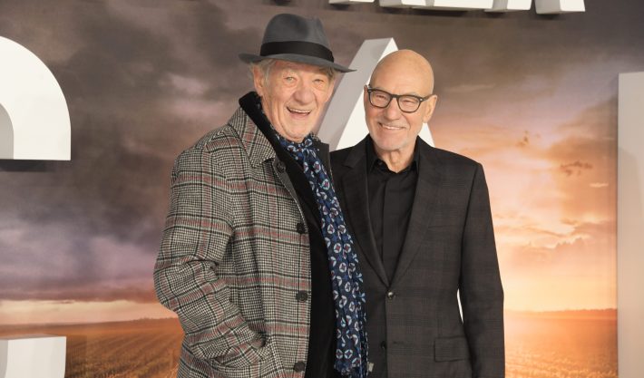 Sir Ian McKellen and Sir Patrick Stewart attend the European Premiere of Amazon Original "Star Trek: Picard" at Odeon Luxe Leicester Square on January 15, 2020 in London, England.