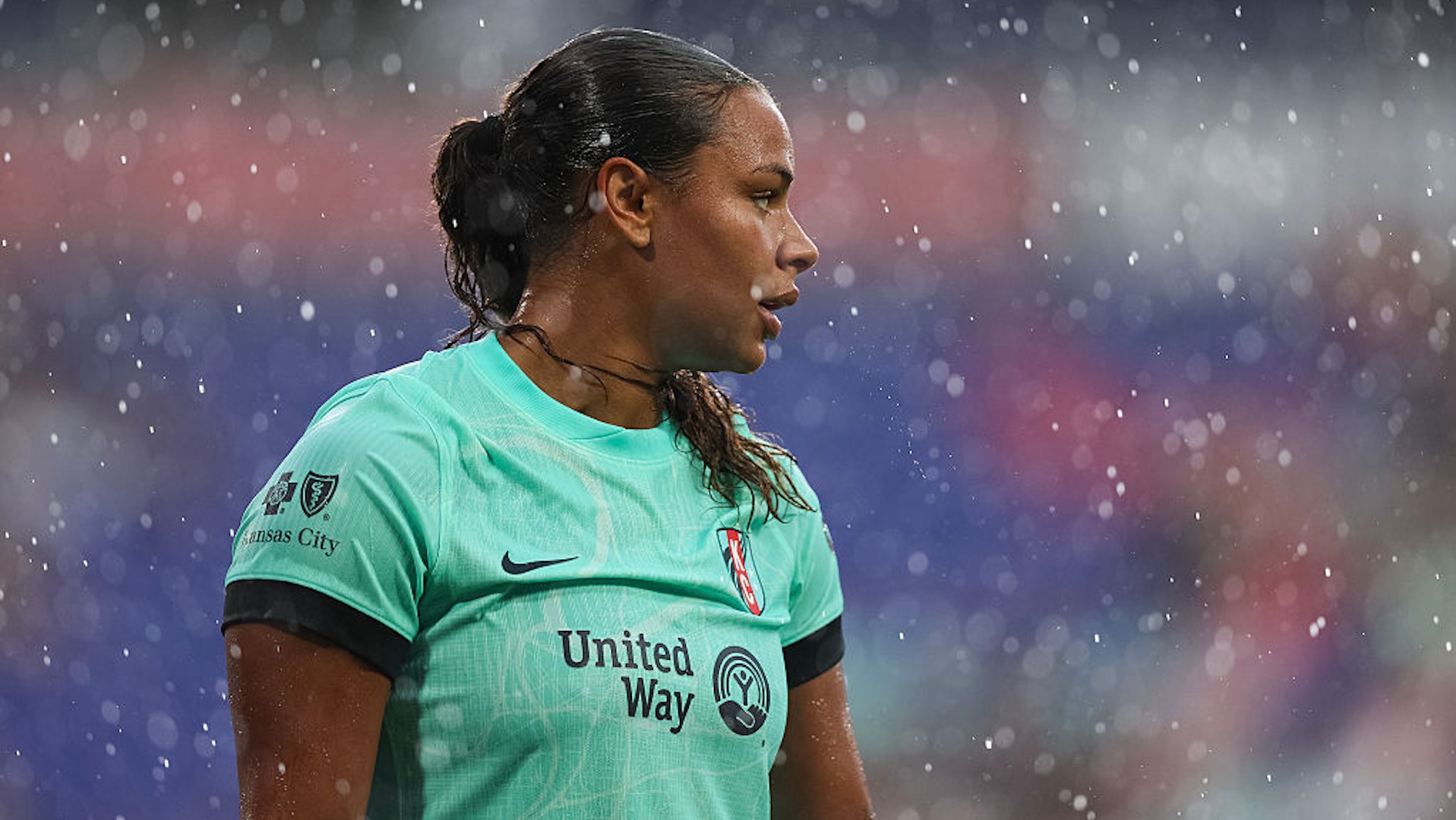 Michelle Cooper #17 of the Kansas City Current looks on during the first half against NJ/NY Gotham FC at Sports Illustrated Stadium on June 07, 2025 in Harrison, New Jersey.
