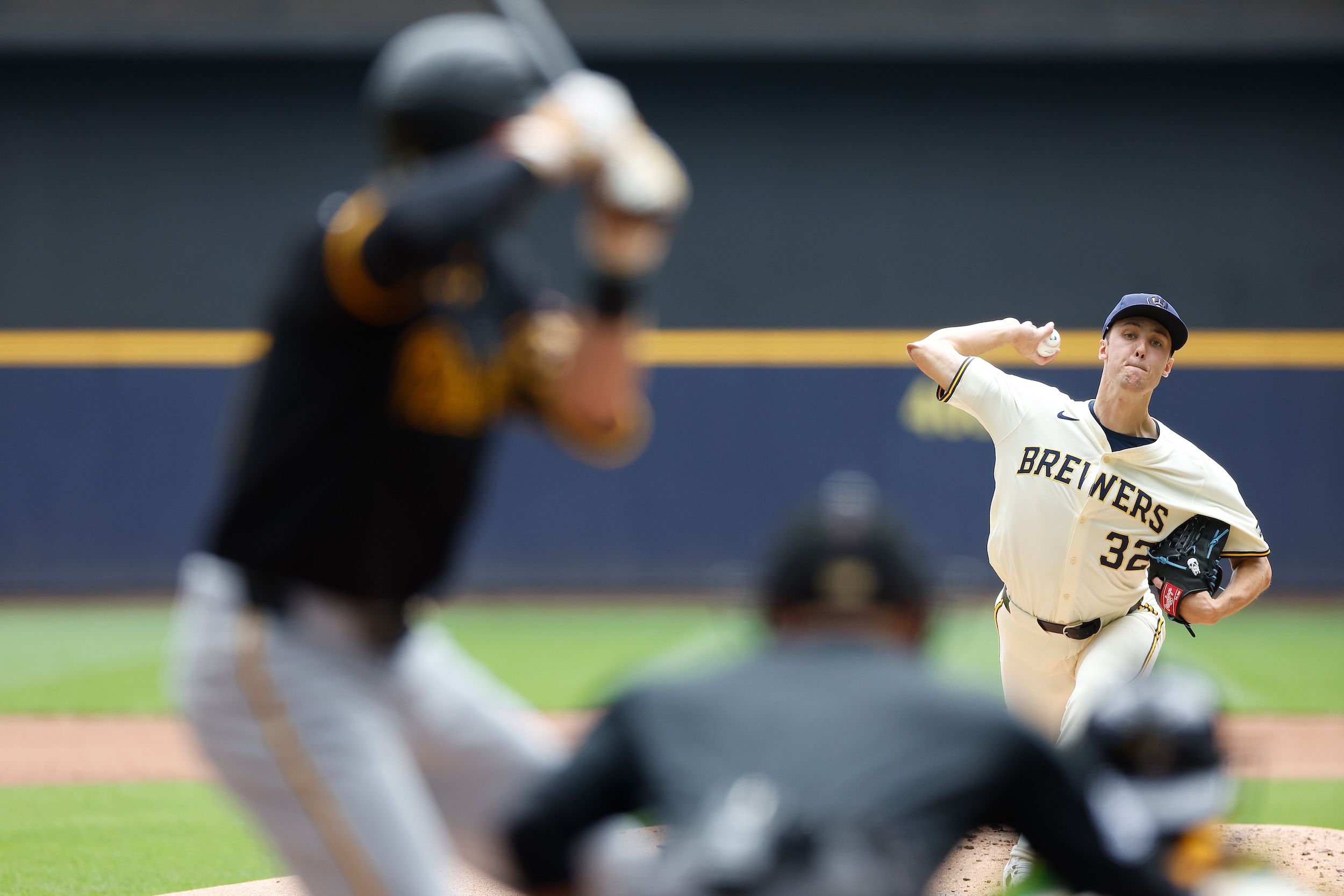 Jacob Misiorowski throws a pitch against the Pirates.