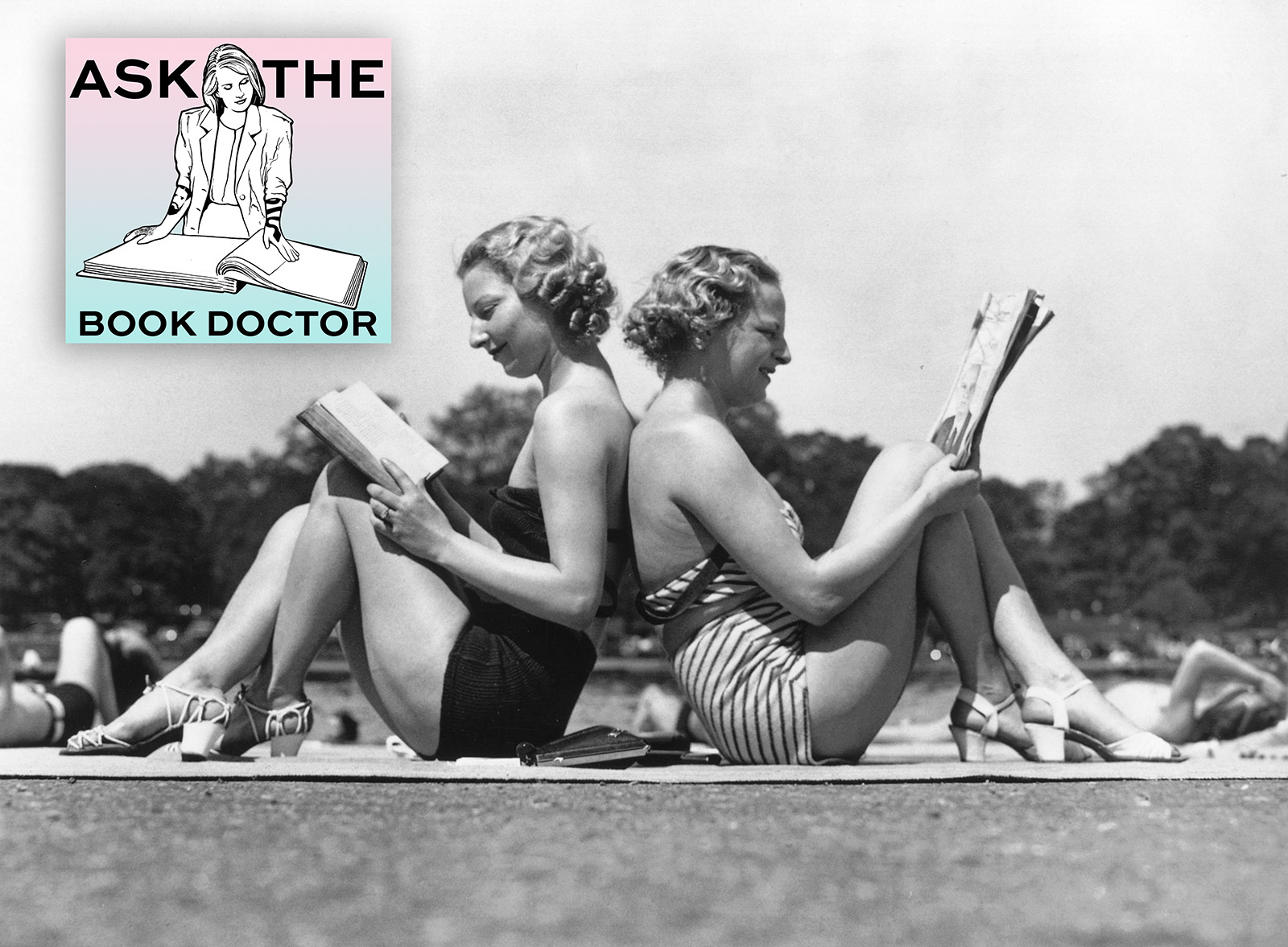 25th May 1937: Two London women reading back to back as they sunbathe by the banks of the Serpentine in Hyde Park, London.