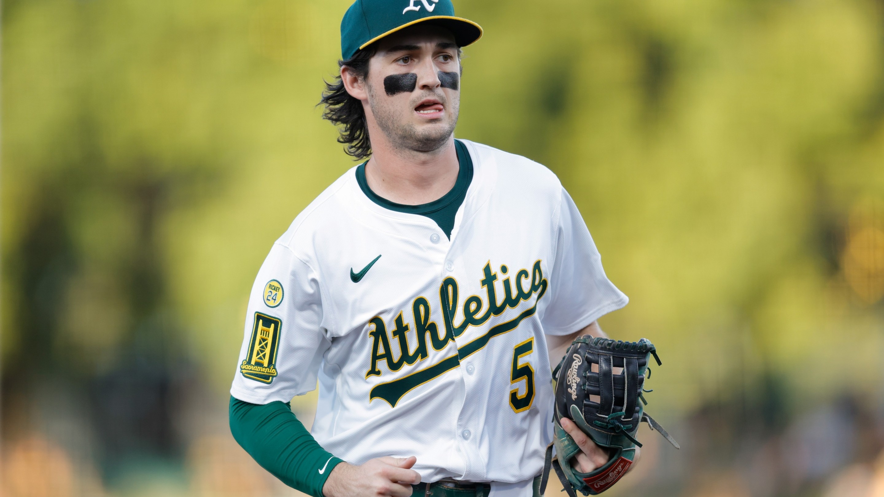 Jacob Wilson #5 of the Athletics during the game against the Houston Astro.