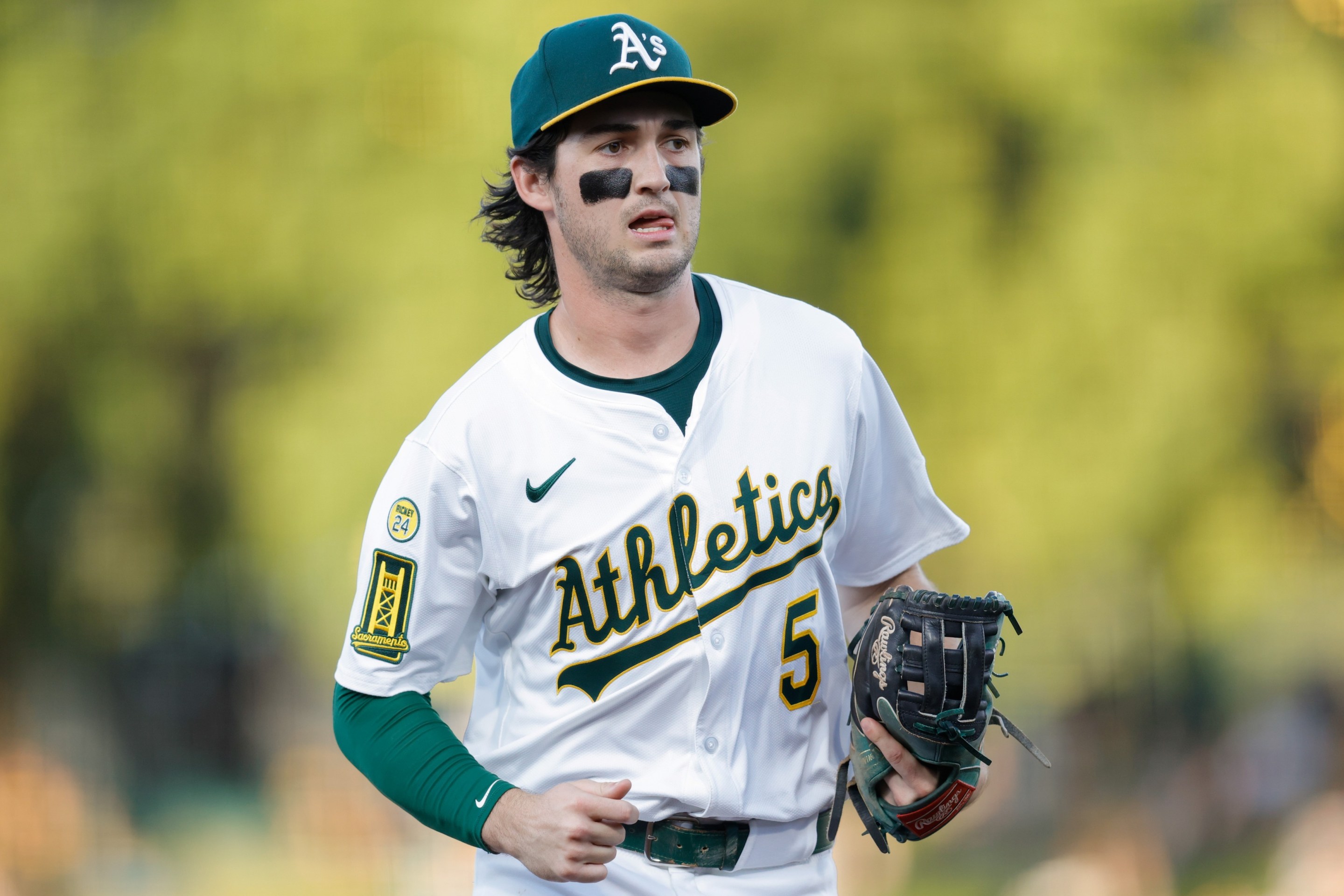 Jacob Wilson #5 of the Athletics during the game against the Houston Astro.