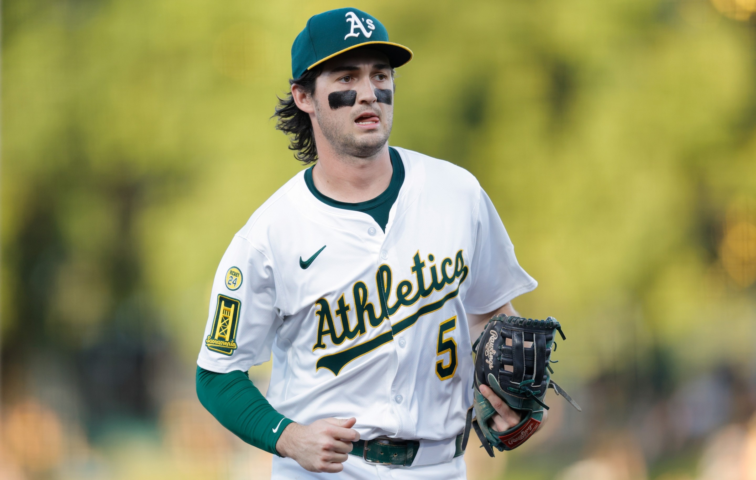 Jacob Wilson #5 of the Athletics during the game against the Houston Astro.