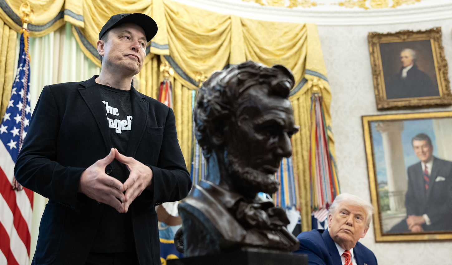 Elon Musk speaks during a news conference with President Trump on May 30, 2025 inside the Oval Office at the White House in Washington.