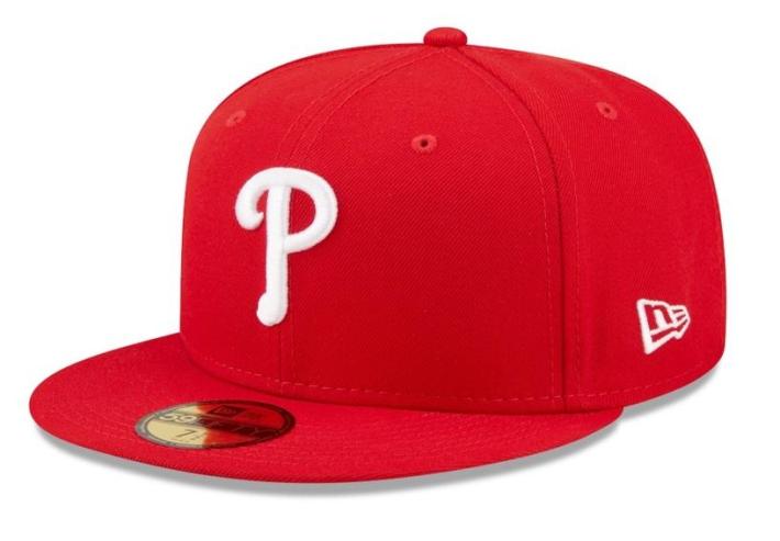 A red hat with a white p on it