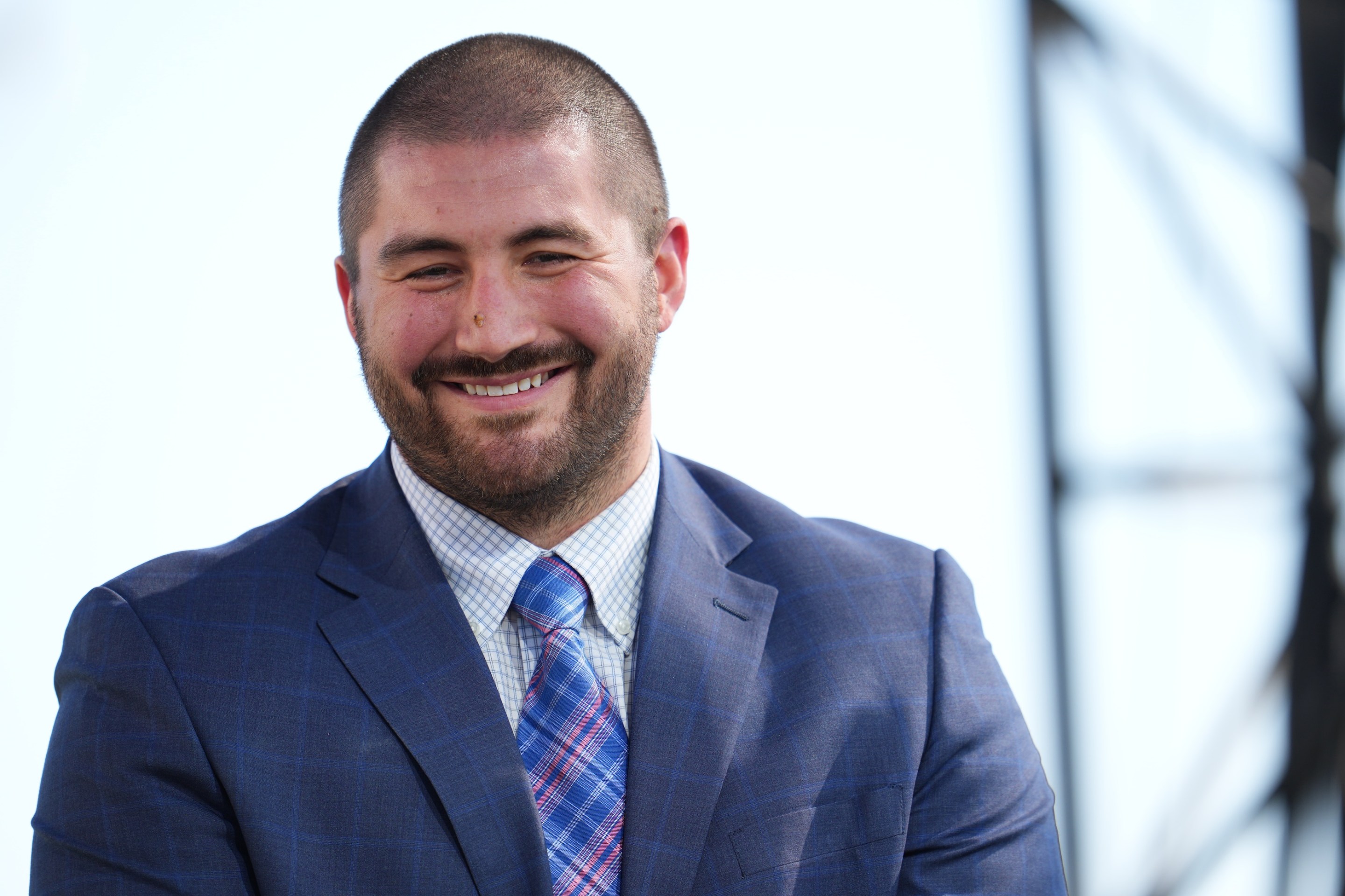 NFLPA President JC Tretter speaks at a press conference prior to Super Bowl LVI at the NFL Media Building on the SoFi Stadium campus in Inglewood, California.