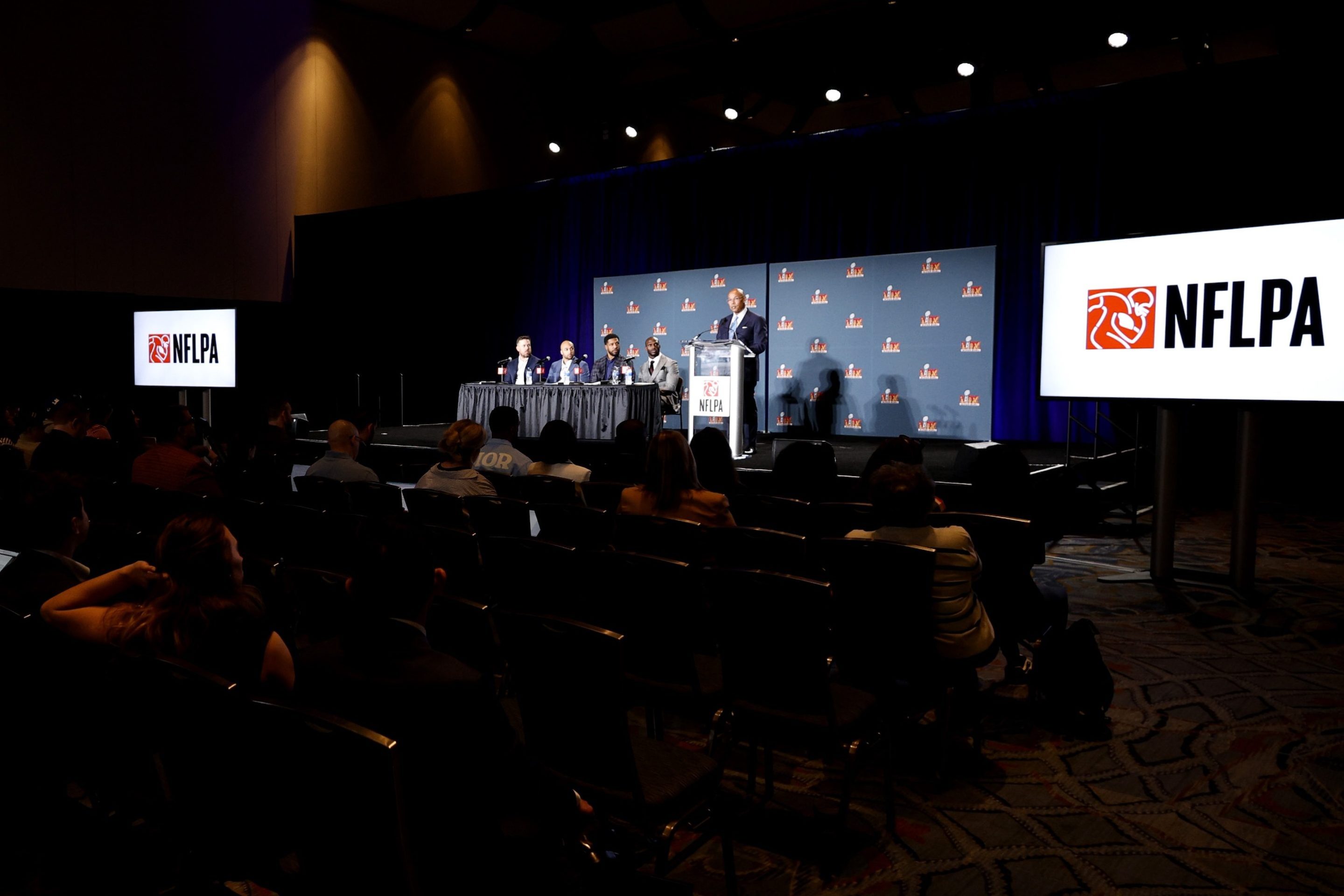 NEW ORLEANS, LOUISIANA - FEBRUARY 05: NFLPA Executive Director Lloyd Howell discusses the state of the union and its direction for the upcoming year before fielding questions from the media on February 05, 2025 in New Orleans, Louisiana. (Photo by Sean Gardner/Getty Images)