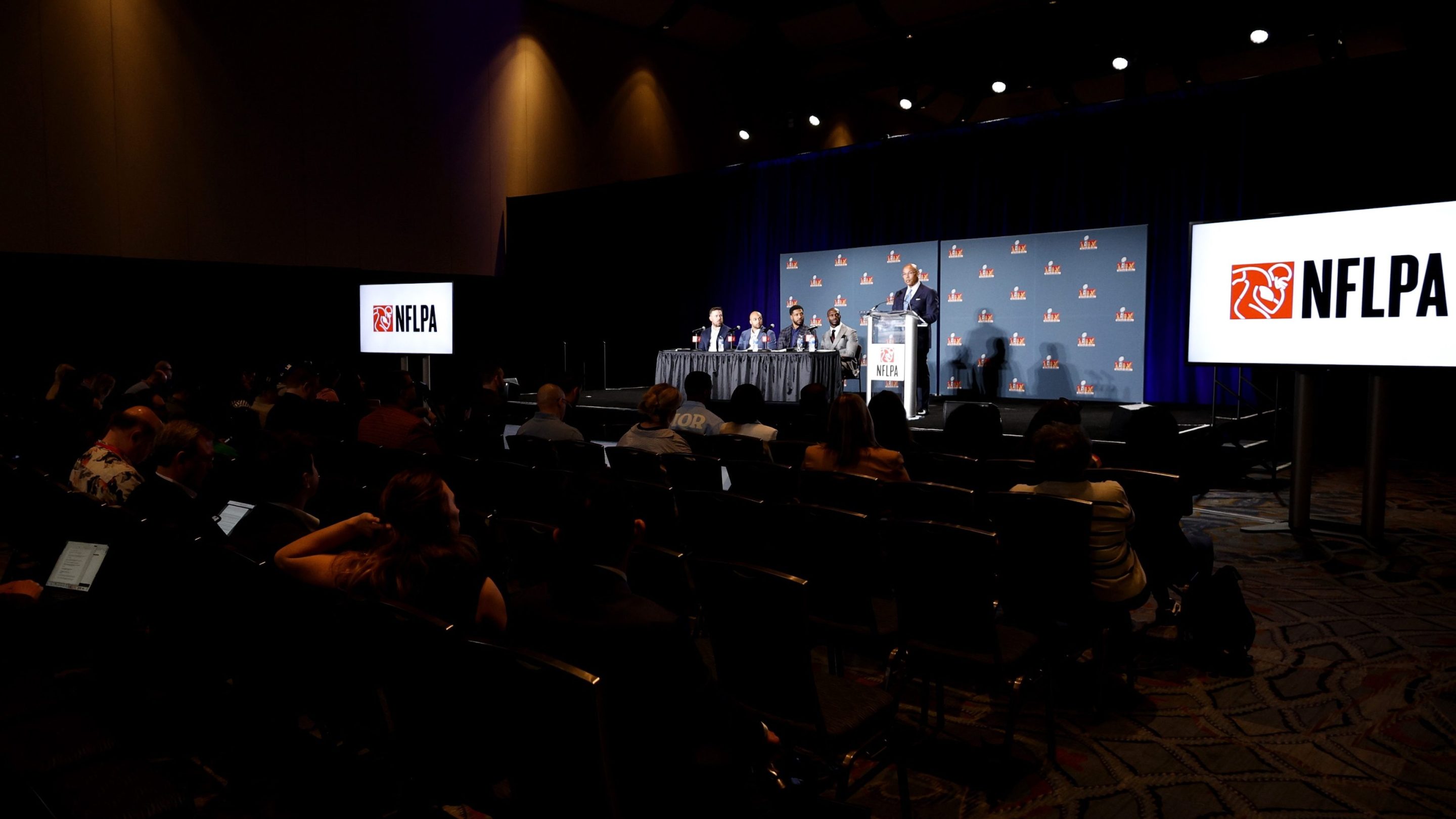 NEW ORLEANS, LOUISIANA - FEBRUARY 05: NFLPA Executive Director Lloyd Howell discusses the state of the union and its direction for the upcoming year before fielding questions from the media on February 05, 2025 in New Orleans, Louisiana. (Photo by Sean Gardner/Getty Images)