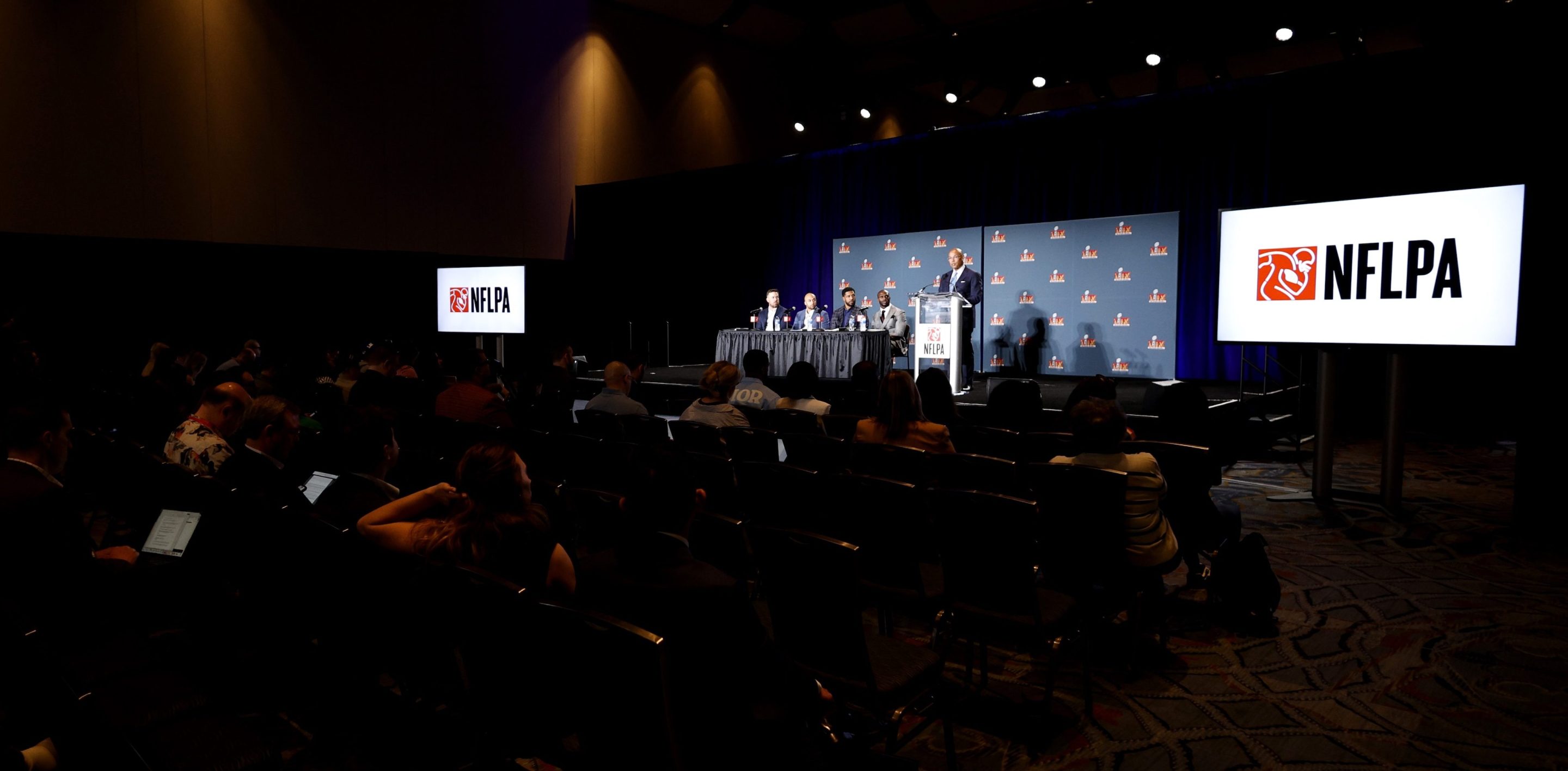 NEW ORLEANS, LOUISIANA - FEBRUARY 05: NFLPA Executive Director Lloyd Howell discusses the state of the union and its direction for the upcoming year before fielding questions from the media on February 05, 2025 in New Orleans, Louisiana. (Photo by Sean Gardner/Getty Images)