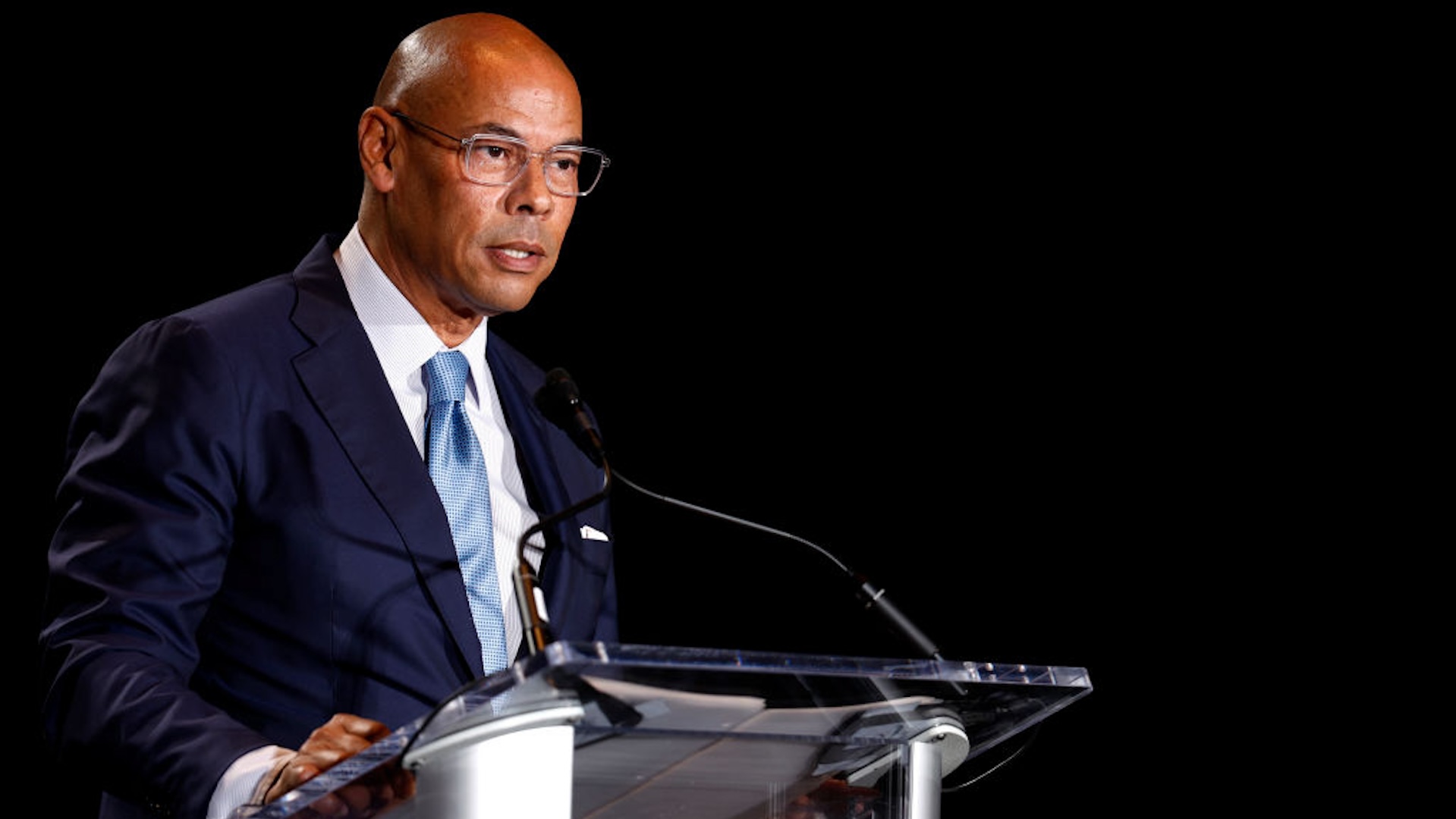 NFLPA Executive Director Lloyd Howell discusses the state of the union and its direction for the upcoming year before fielding questions from the media on February 05, 2025 in New Orleans, Louisiana.