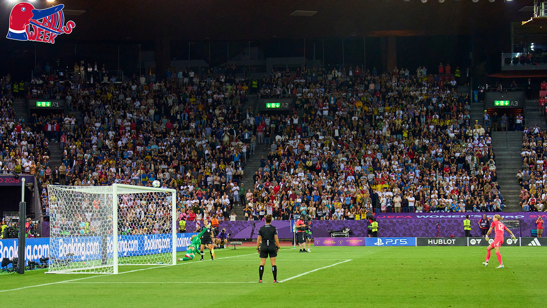 Jennifer Falk #12 of Sweden missed a decisive 11m goal against goalkeeper Hannah Hampton #1 of England in the penalty shoot out during the UEFA Womens EURO 2025 Quarter-Final match between Sweden and England at Stadion Letzigrund on July 17, 2025 in Zurich, Switzerland.