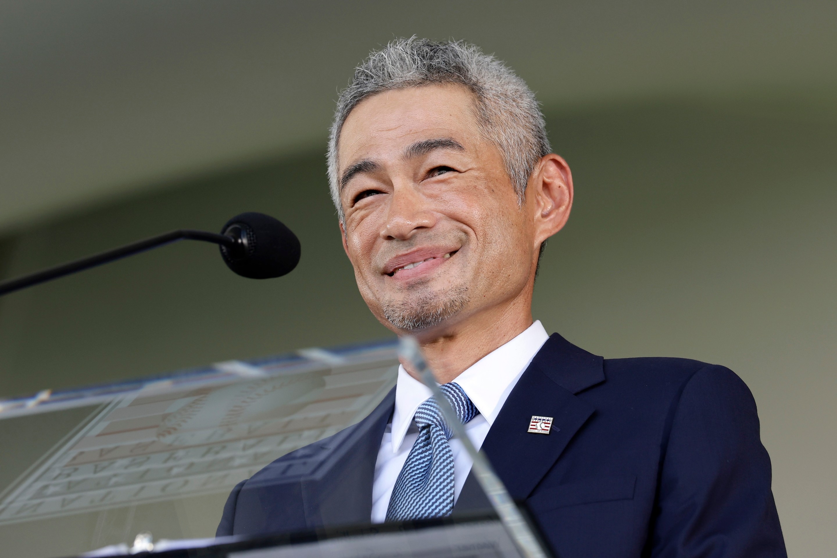 Ichiro Suzuki speaks during the Baseball Hall of Fame induction ceremony at Clark Sports Center on July 27, 2025 in Cooperstown, New York.