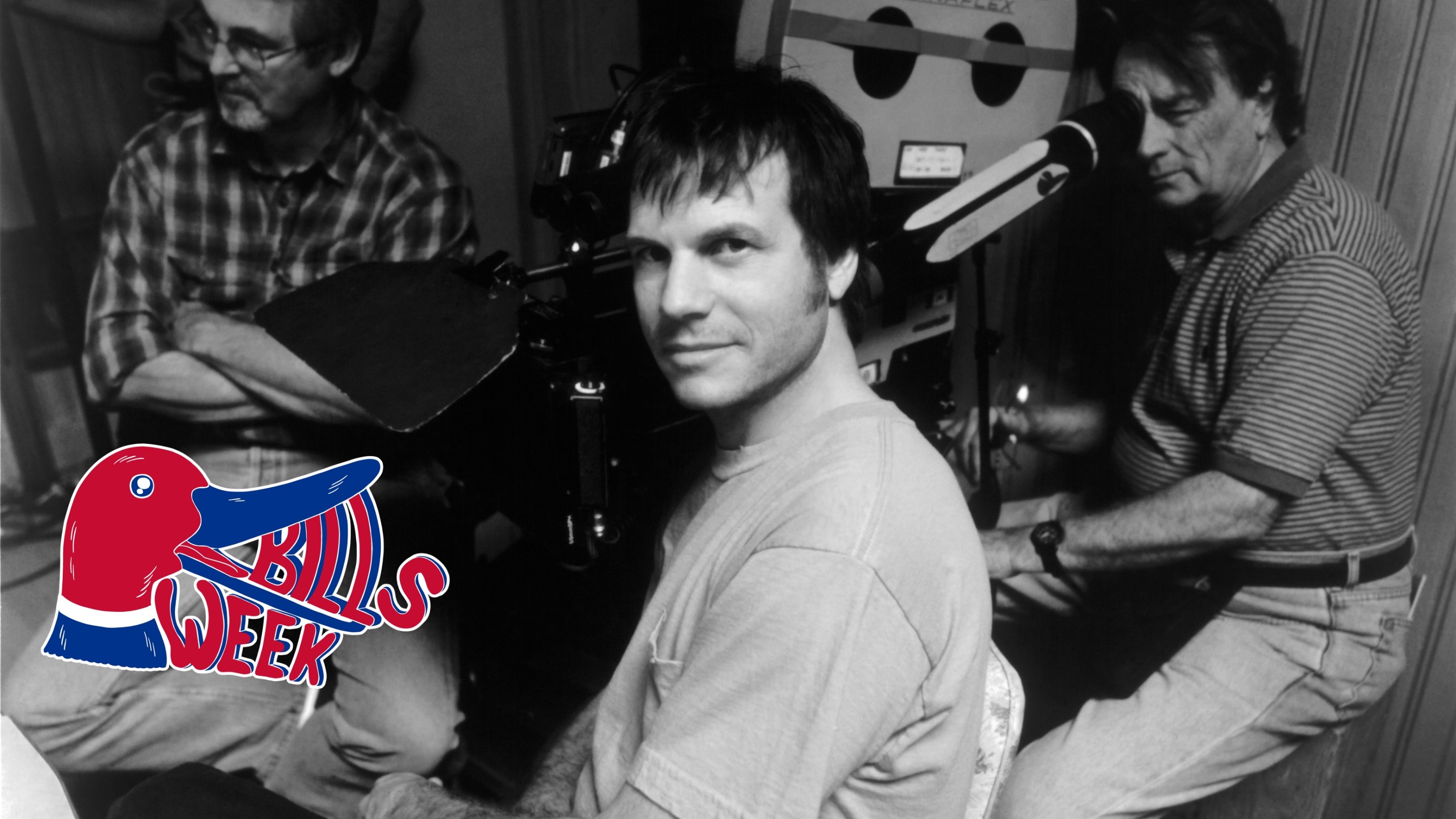 Director Bill Paxton behind the set of the Lions Gate Films movie "Frailty", circa 2001. The Bills Week logo is on there.