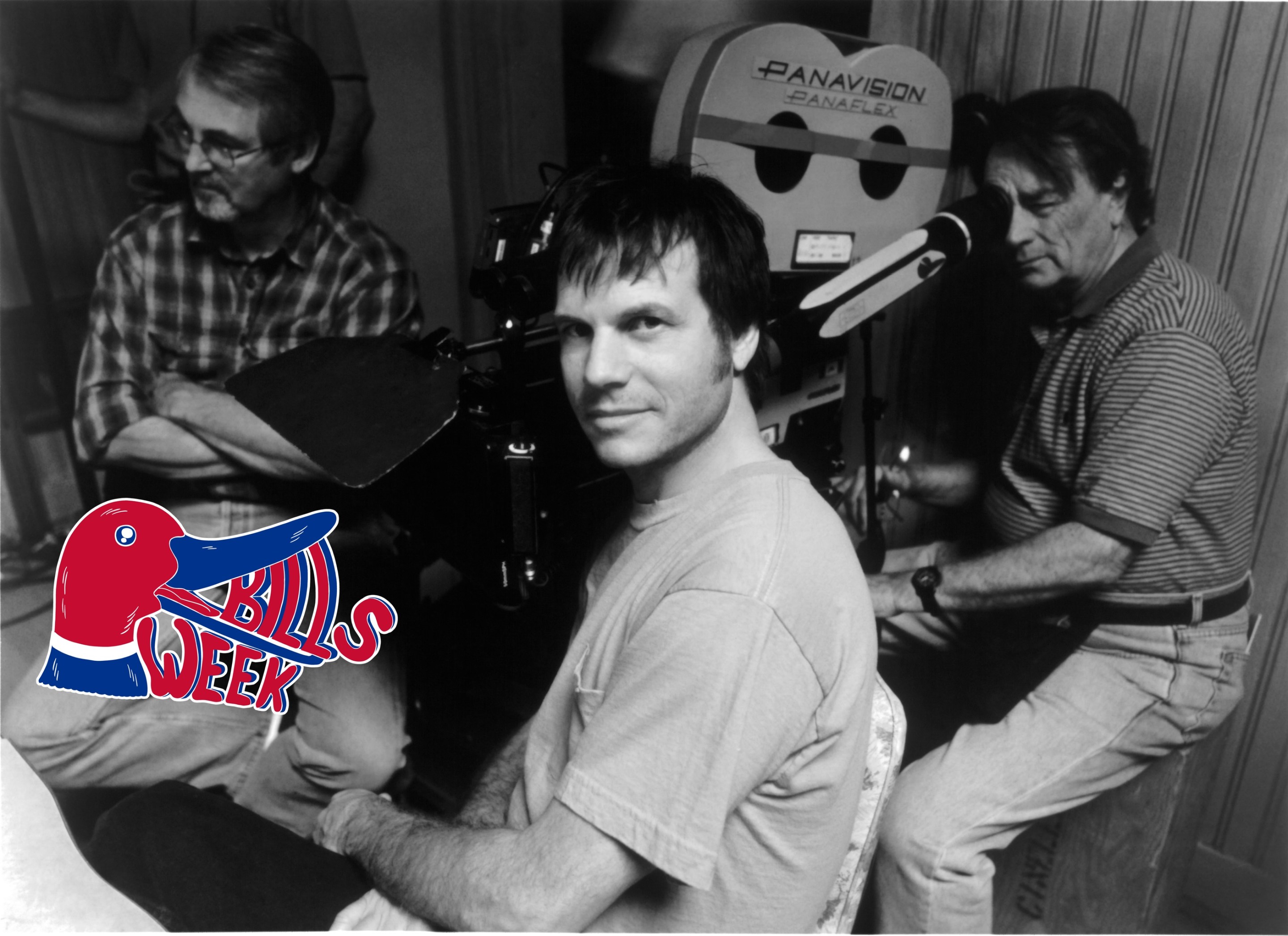 Director Bill Paxton behind the set of the Lions Gate Films movie "Frailty", circa 2001. The Bills Week logo is on there.