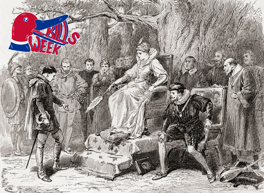 black and white woodblock print of a scene in love's labour's lost