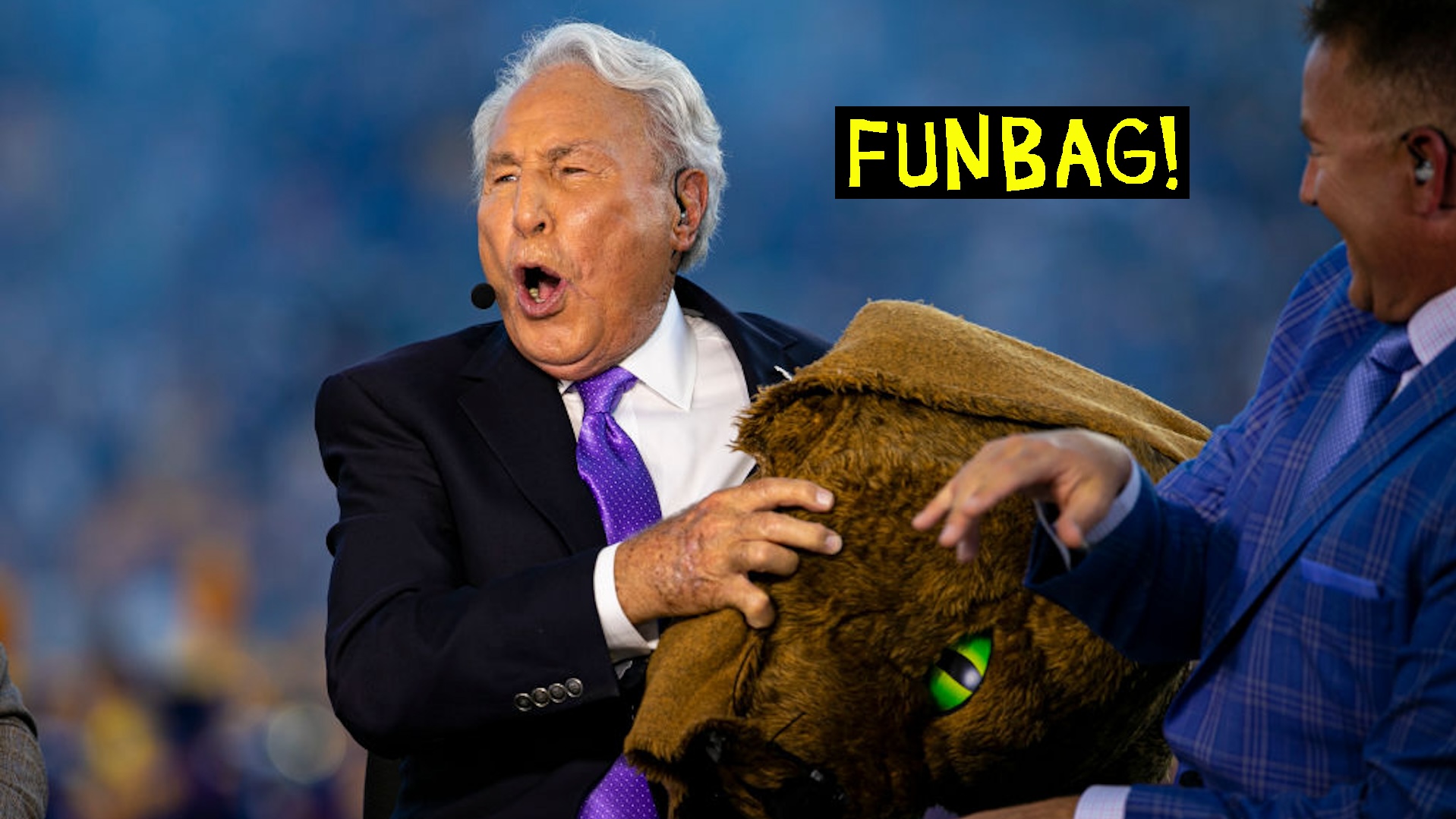 ESPN College Gameday analyst Lee Corso picks the Panthers to win during the college football game between the West Virginia Mountaineers and the Pittsburgh Panthers on September 01, 2022 at Acrisure Stadium in Pittsburgh, PA.