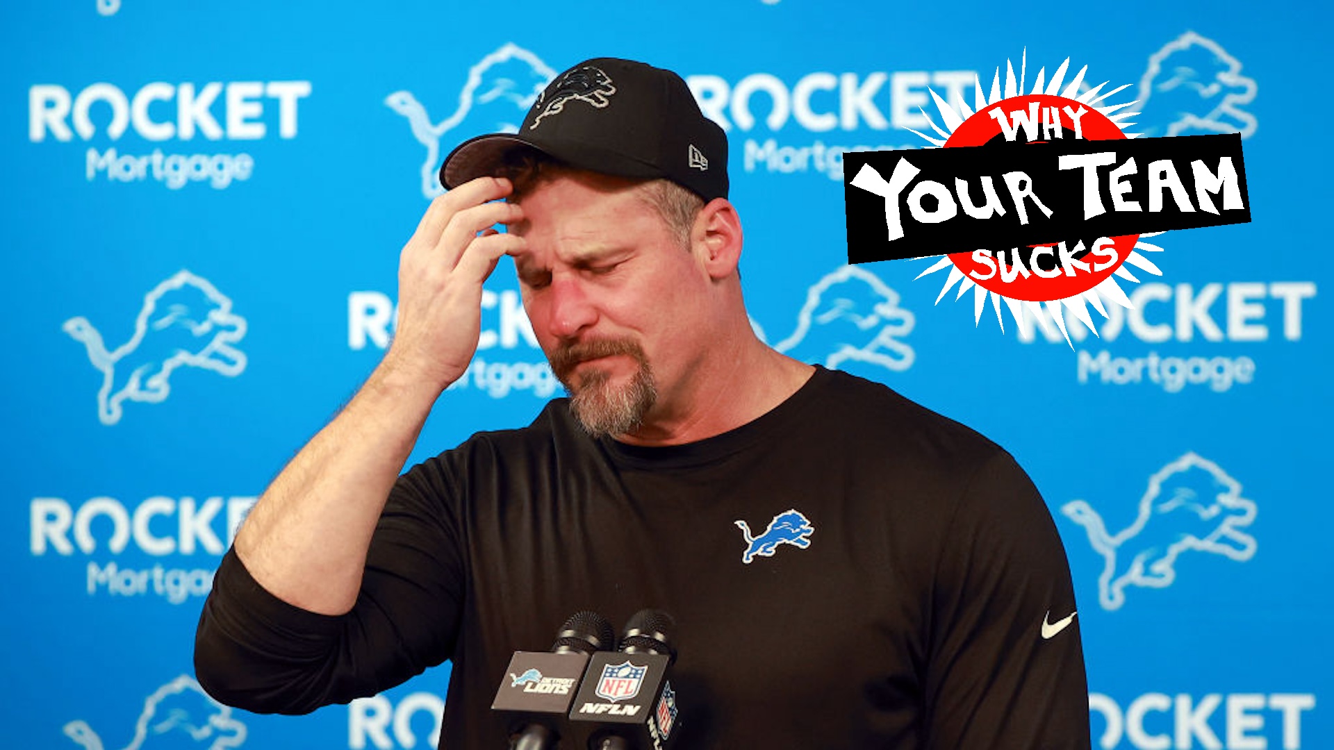 Detroit Lions head coach Dan Campbell delivers emotional comments during an NFL Divisional Round game between the Detroit Lions and the Washington Commanders in Detroit, Michigan USA, on Saturday, January 18, 2025.
