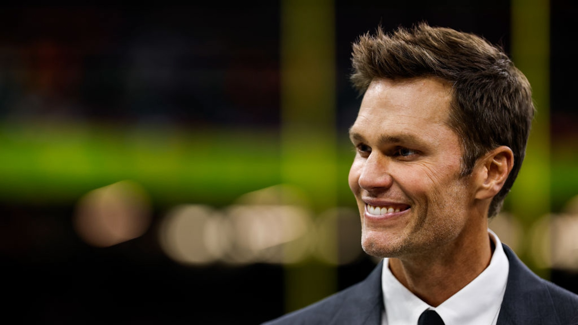 Retired football player and Fox Sports analyst Tom Brady looks on prior to Super Bowl LIX between the Kansas City Chiefs and the Philadelphia Eagles at Caesars Superdome on February 09, 2025 in New Orleans, Louisiana.