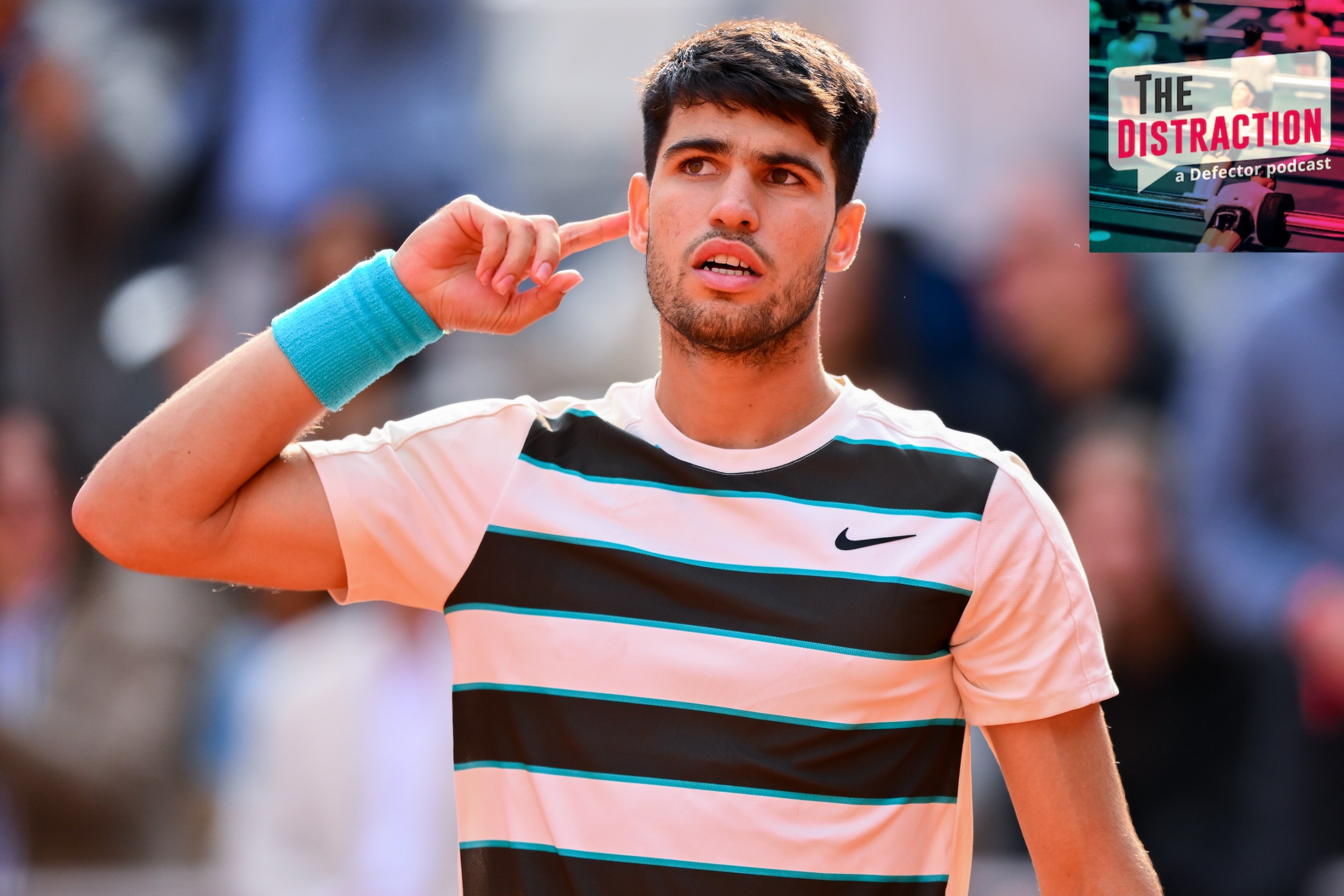 Carlos Alcaraz of Spain celebrates a point against Jannik Sinner of Italy during the Men’s Singles Final match on Day Fifteen of the 2025 French Open at Roland Garros on June 08, 2025 in Paris, France.