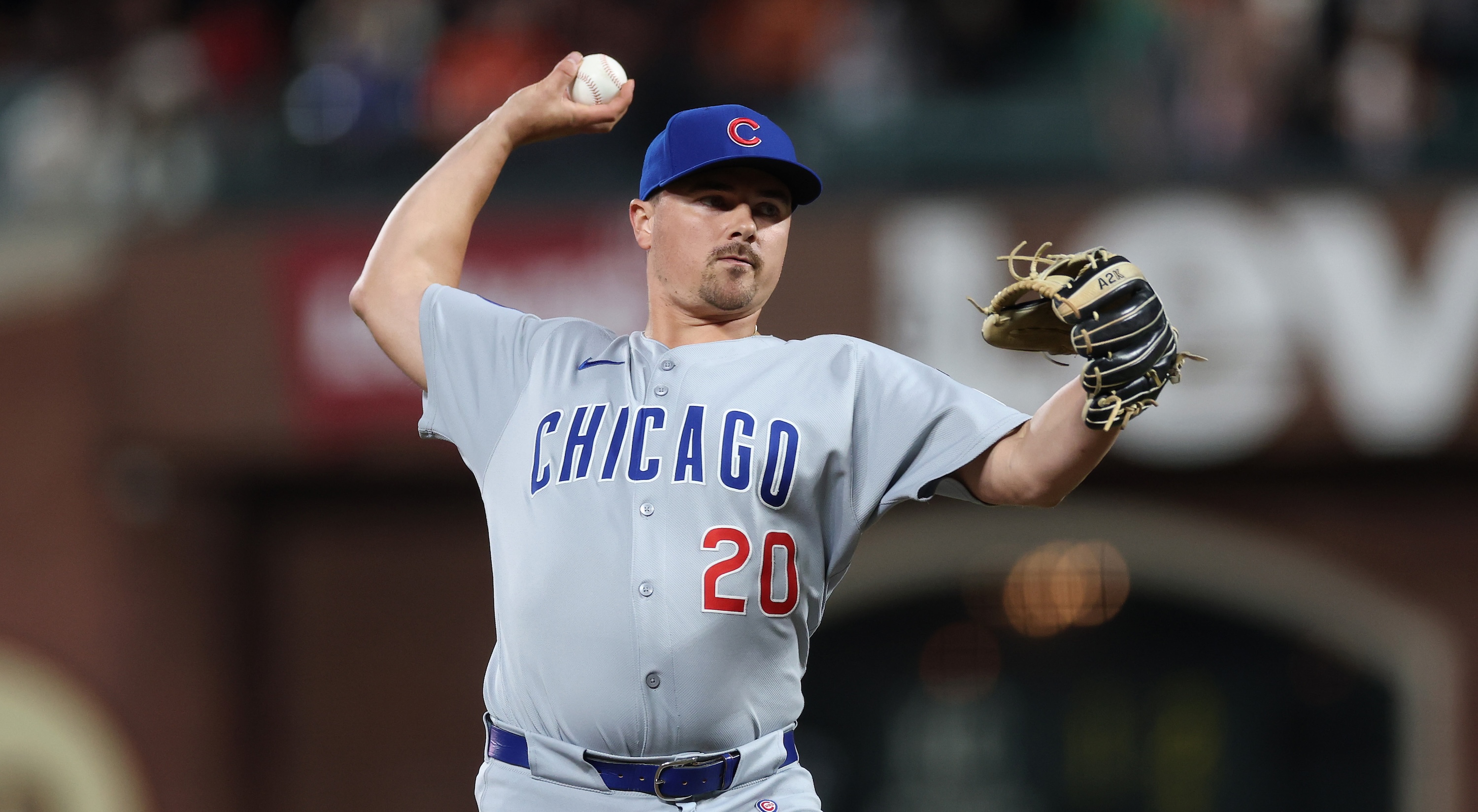 SAN FRANCISCO, CALIFORNIA - AUGUST 27: Reese McGuire #20 of the Chicago Cubs pitches against the San Francisco Giants in the eighth inning at Oracle Park on August 27, 2025 in San Francisco, California. (Photo by Ezra Shaw/Getty Images)