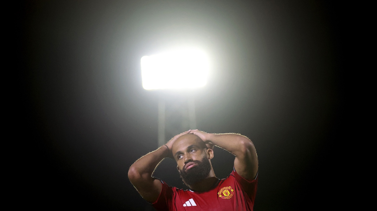 Bryan Mbeumo of Manchester United reacts during the Carabao Cup Second Round match between Grimsby Town and Manchester United at Blundell Park on August 27, 2025 in Grimsby, England.