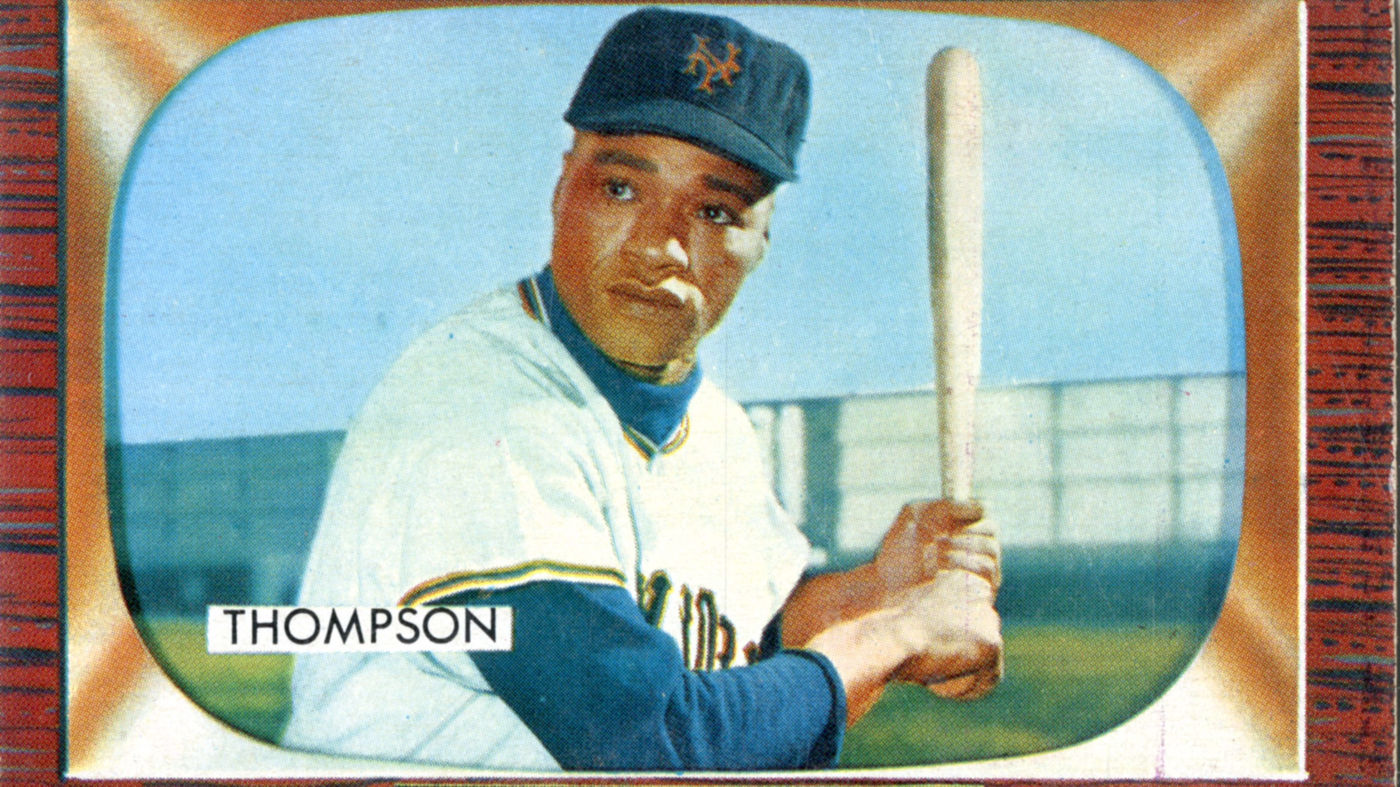 Bubblegum card (from the Bowman Gum Company) features baseball player Hank Thompson, of the New York Giants, 1955.