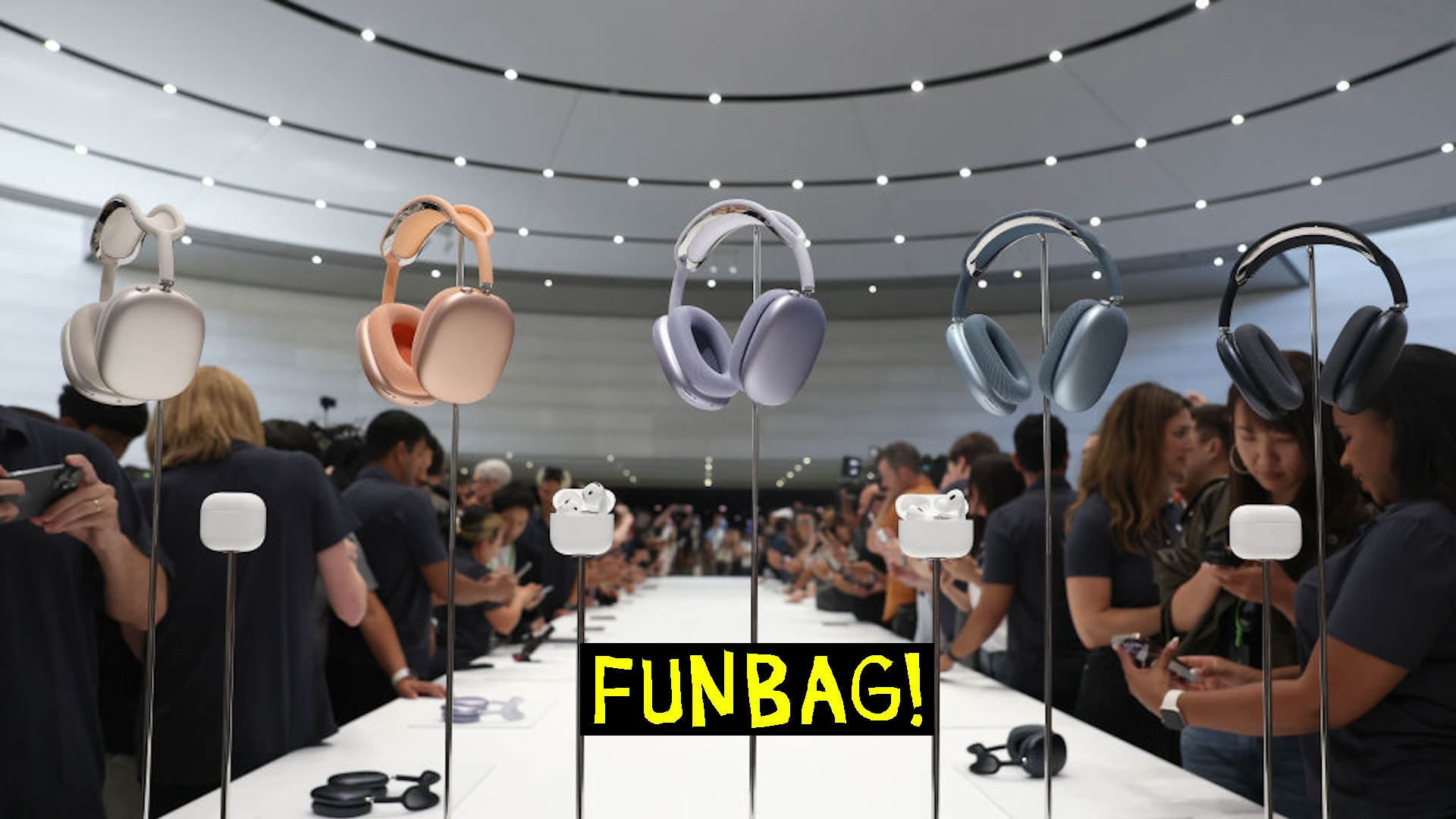 The new Apple AirPods Max are displayed during an Apple special event at Apple headquarters on September 09, 2024 in Cupertino, California. Apple held an event to showcase the new iPhone 16, Airpods and Apple Watch models.