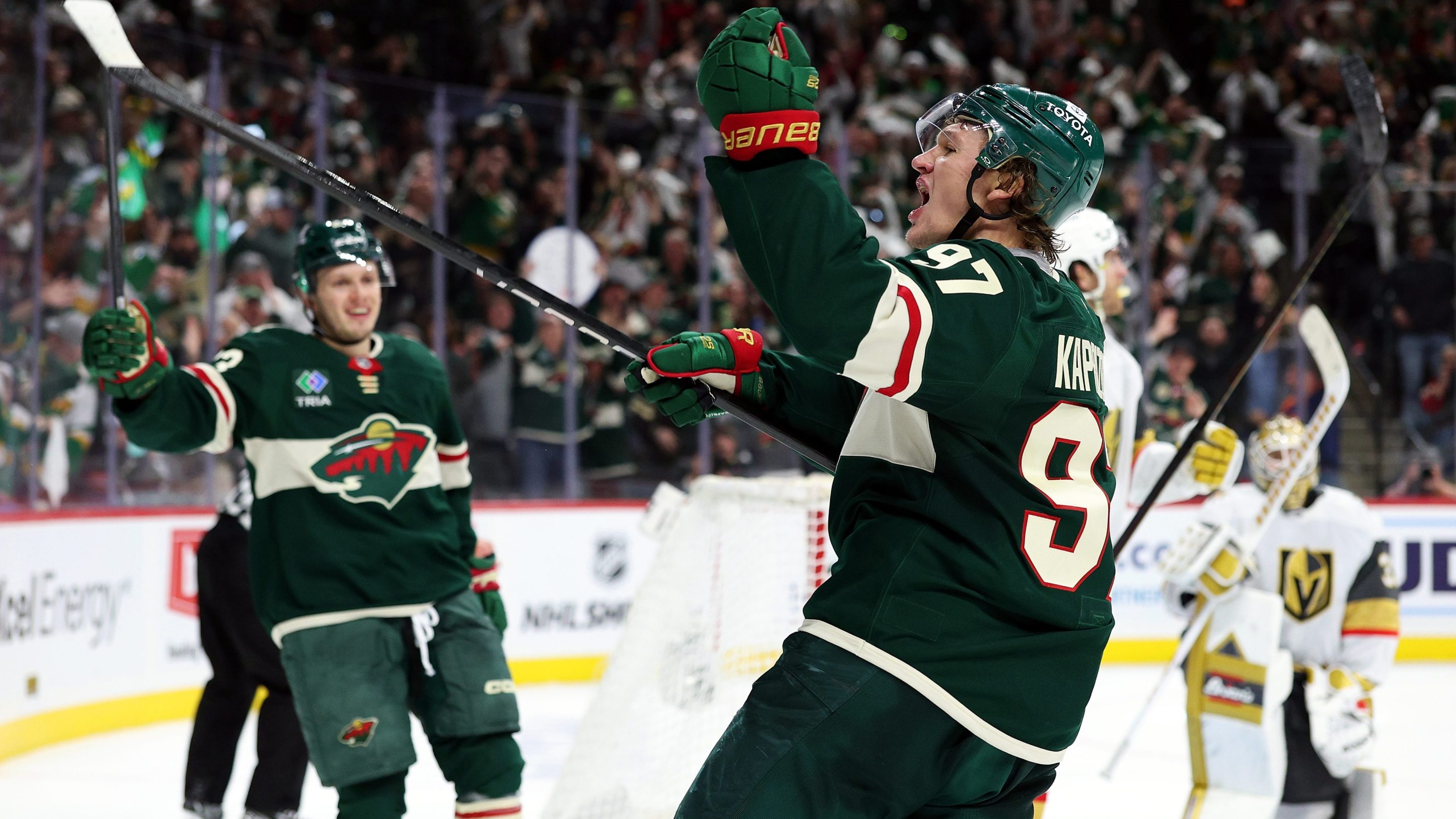 Kirill Kaprizov #97 of the Minnesota Wild celebrates