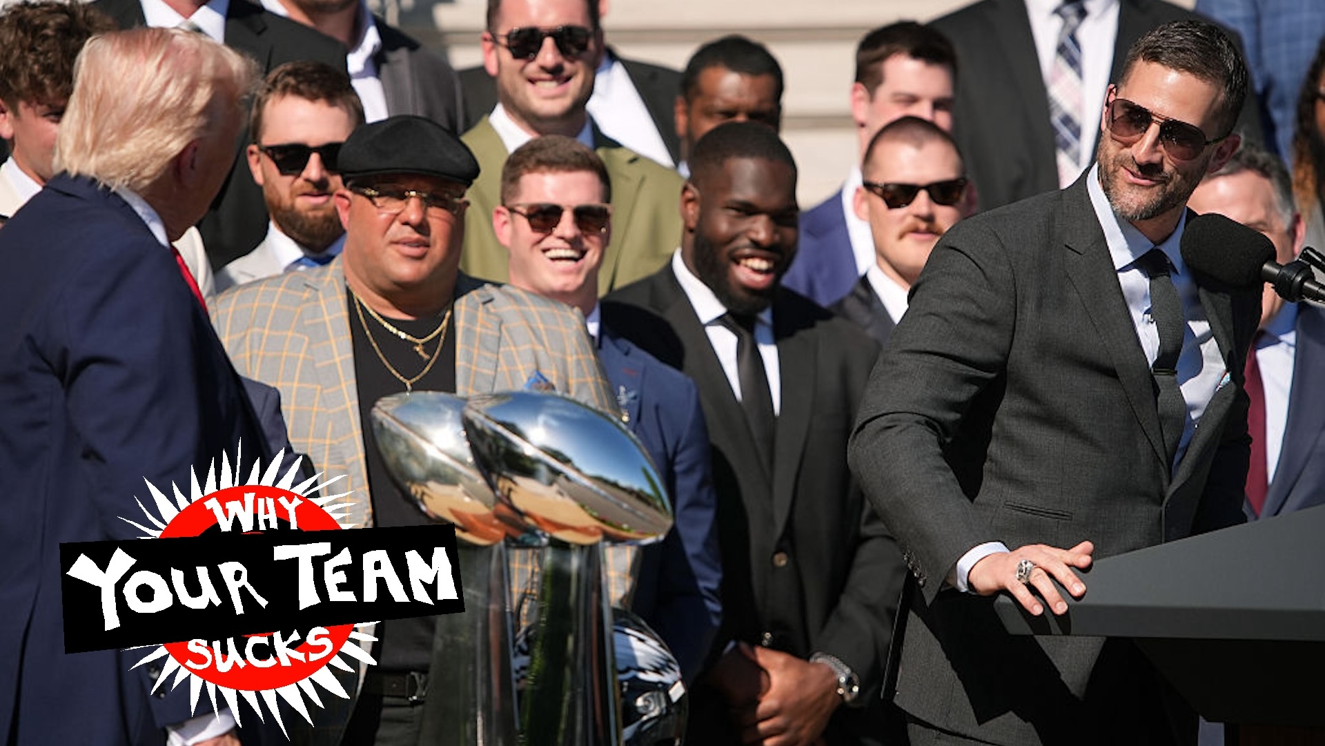 Philadelphia Eagles head coach Nick Sirianni speaks alongside U.S. President Donald Trump at an event welcoming the 2025 Super Bowl Champion Philadelphia Eagles on the South Lawn of the White House on April 28, 2025 in Washington, DC. President Trump honored the Eagles after their second Super Bowl victory, following their first win in 2018.