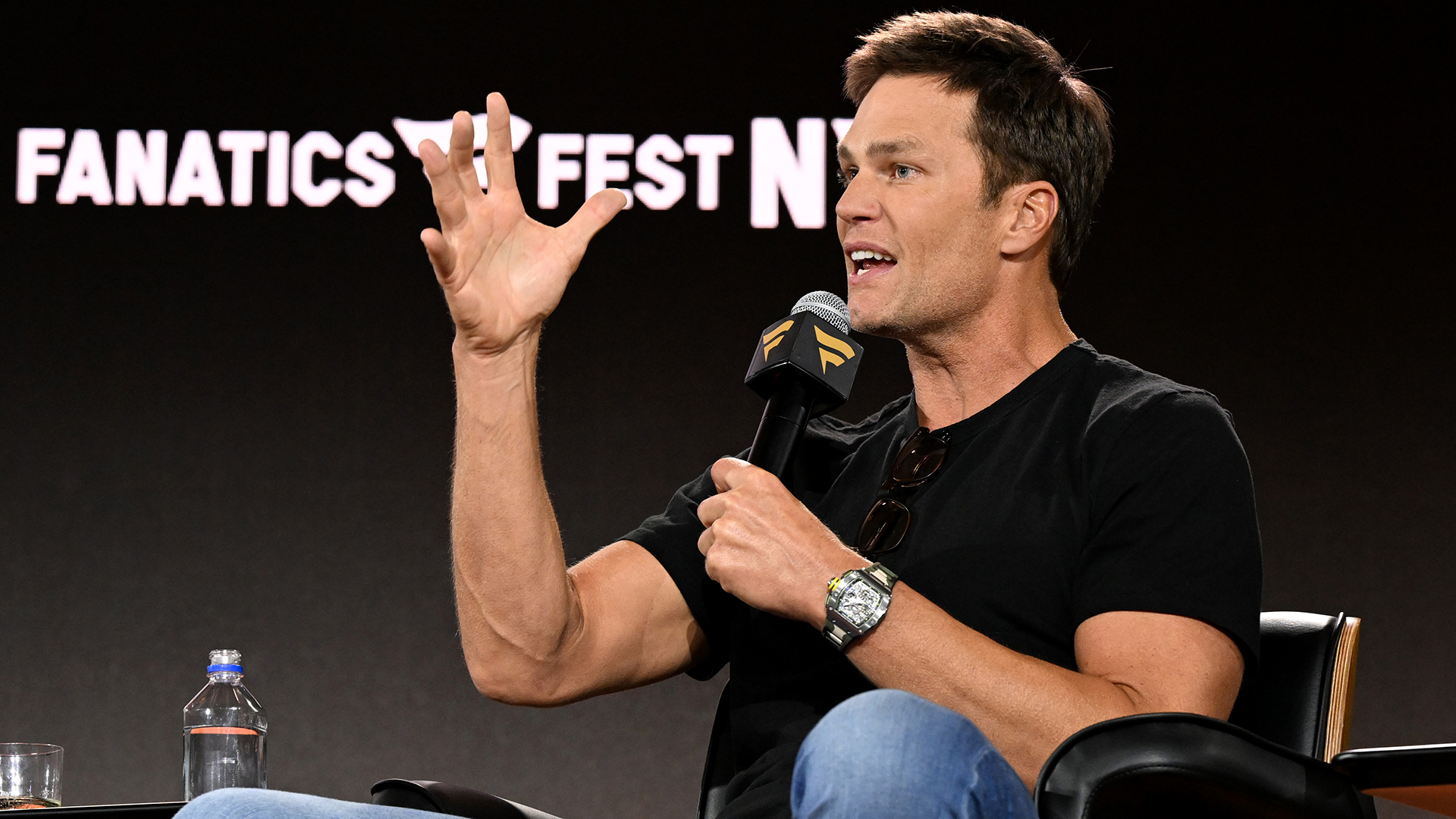 Tom Brady speaks onstage at Fanatics Fest NYC 2025 at Javits Center on June 21, 2025 in New York City.