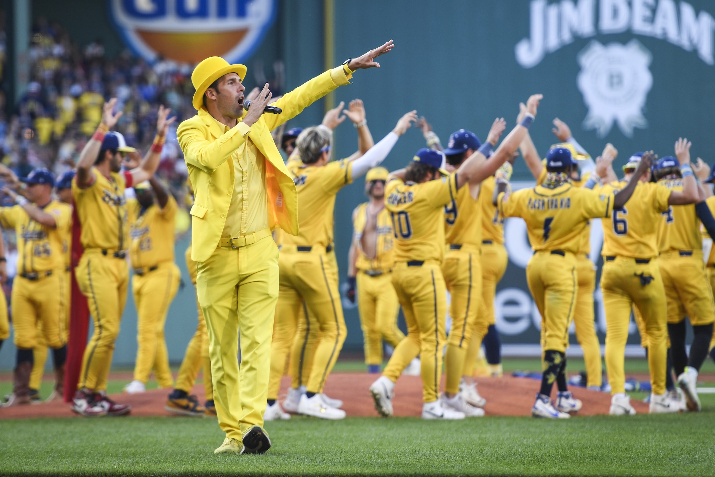 Jesse Cole, owner of the Savannah Bananas, in his trademark yellow suit and top-hat.