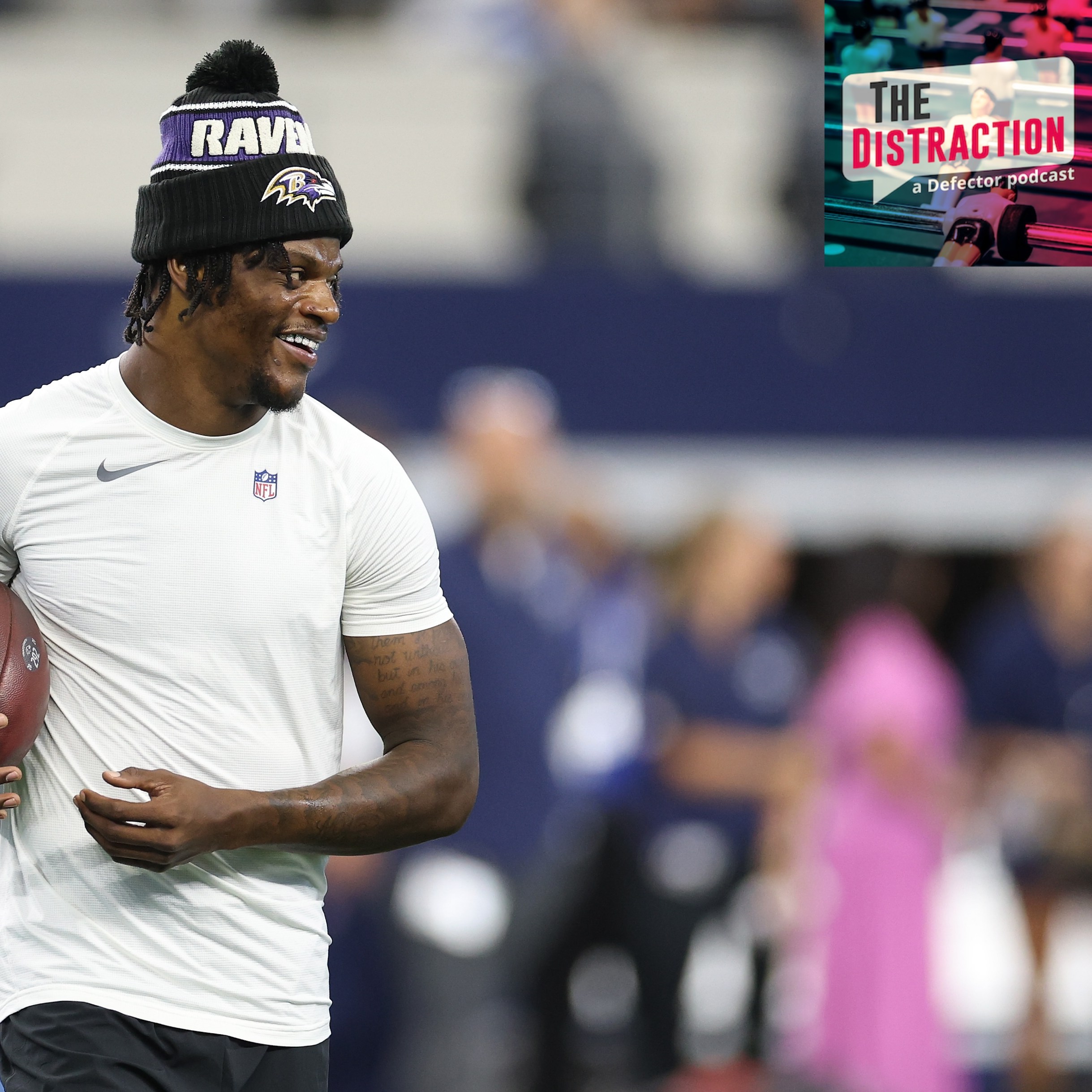 Lamar Jackson of the Baltimore Ravens participates in warmups prior to the NFL Preseason 2025 game against the Dallas Cowboys.