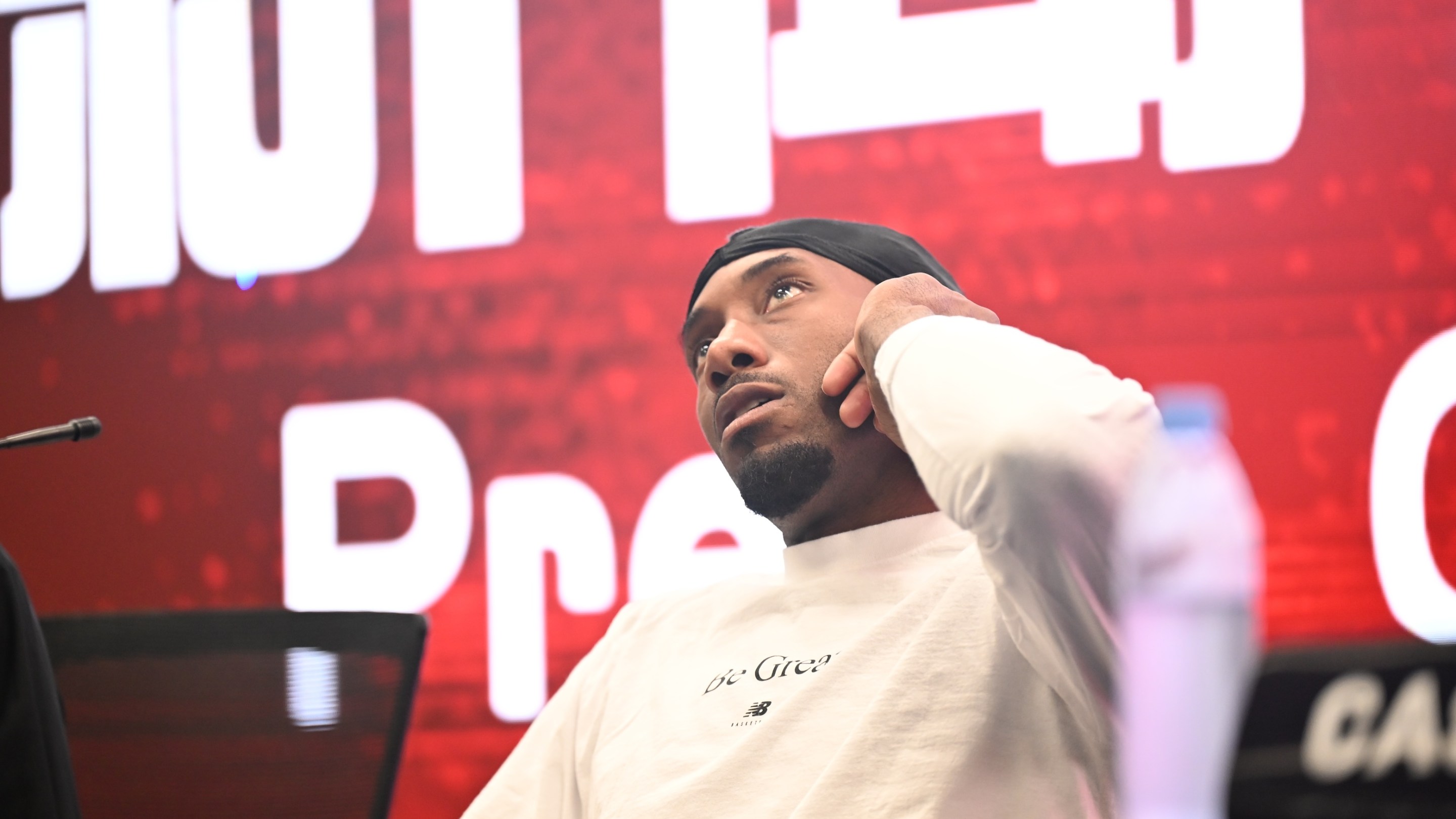 Kawhi Leonard of the Los Angeles Clippers attends a press conference at the Jianyang Cultural and Sports Center Gymnasium during his 2025 Asia Tour on August 23, 2025.