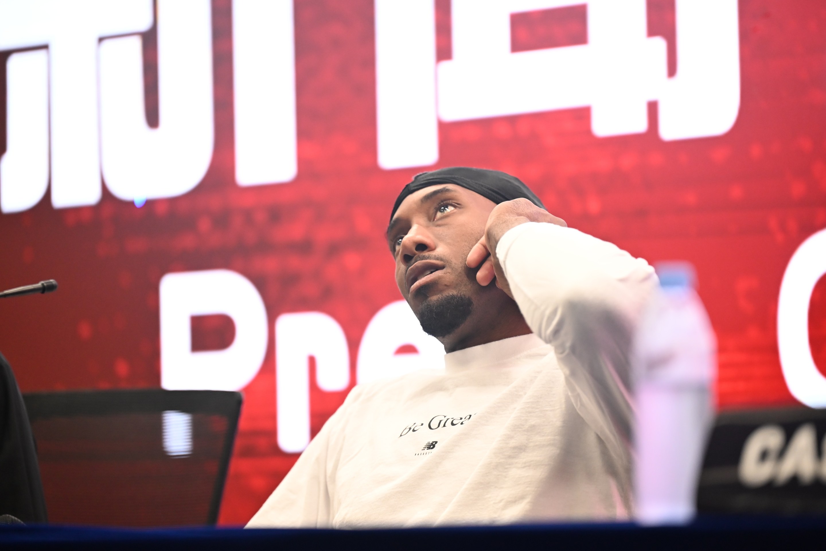 Kawhi Leonard of the Los Angeles Clippers attends a press conference at the Jianyang Cultural and Sports Center Gymnasium during his 2025 Asia Tour on August 23, 2025.