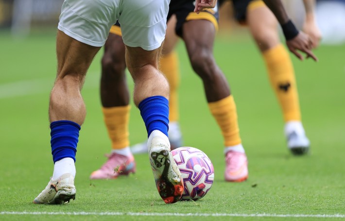 The calves of Jack Grealish of Everton are seen during the Premier League match between Wolverhampton Wanderers and Everton at Molineux on August 30, 2025 in Wolverhampton, England.