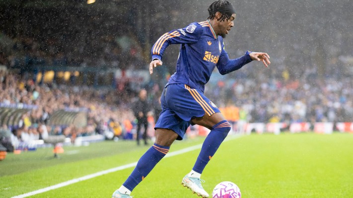 Anthony Elanga #20 of Newcastle United F.C. plays during the Premier League match between Leeds United and Newcastle United at Elland Road in Leeds, England, on August 30, 2025.