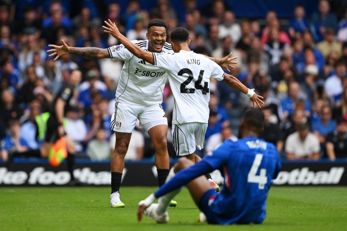 Joshua King of Fulham celebrates scoring his teams goal which teammate Rodrigo Muniz of Fulham which later disallowed during the Premier League match between Chelsea and Fulham at Stamford Bridge on August 30, 2025 in London, England.