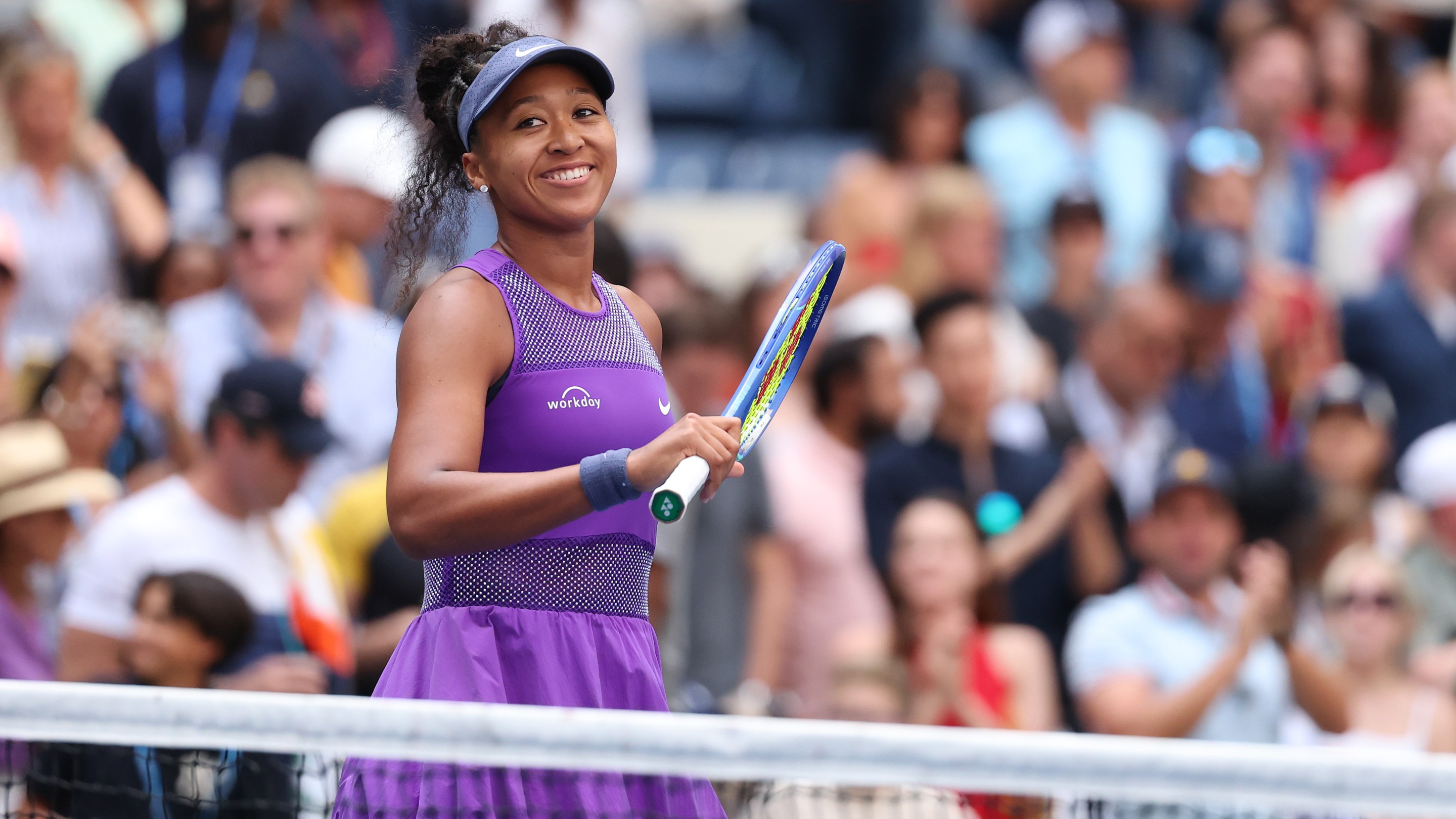 NEW YORK, NEW YORK - SEPTEMBER 01: Naomi Osaka of Japan celebrates after defeating Coco Gauff of the United States during their Men's Singles Fourth Round match on Day Nine of the 2025 US Open at USTA Billie Jean King National Tennis Center on September 1, 2025 in the Flushing neighborhood of the Queens borough of New York City. (Photo by Ishika Samant/Getty Images)
