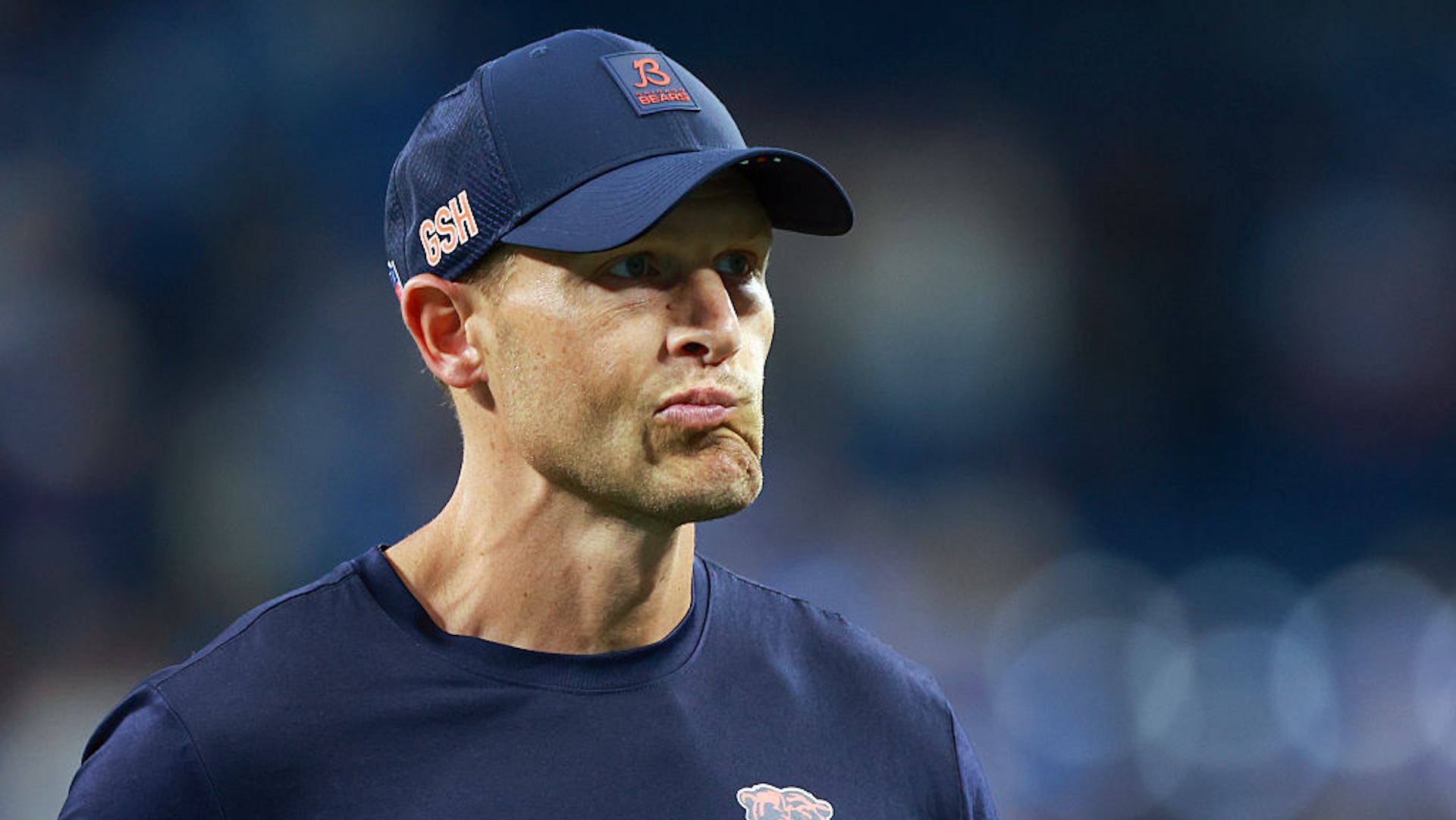 Chicago Bears head coach Ben Johnson walks off the field at the conclusion of an NFL football game between the Chicago Bears and the Detroit Lions in Detroit, Michigan USA, on Sunday, September 14, 2025.