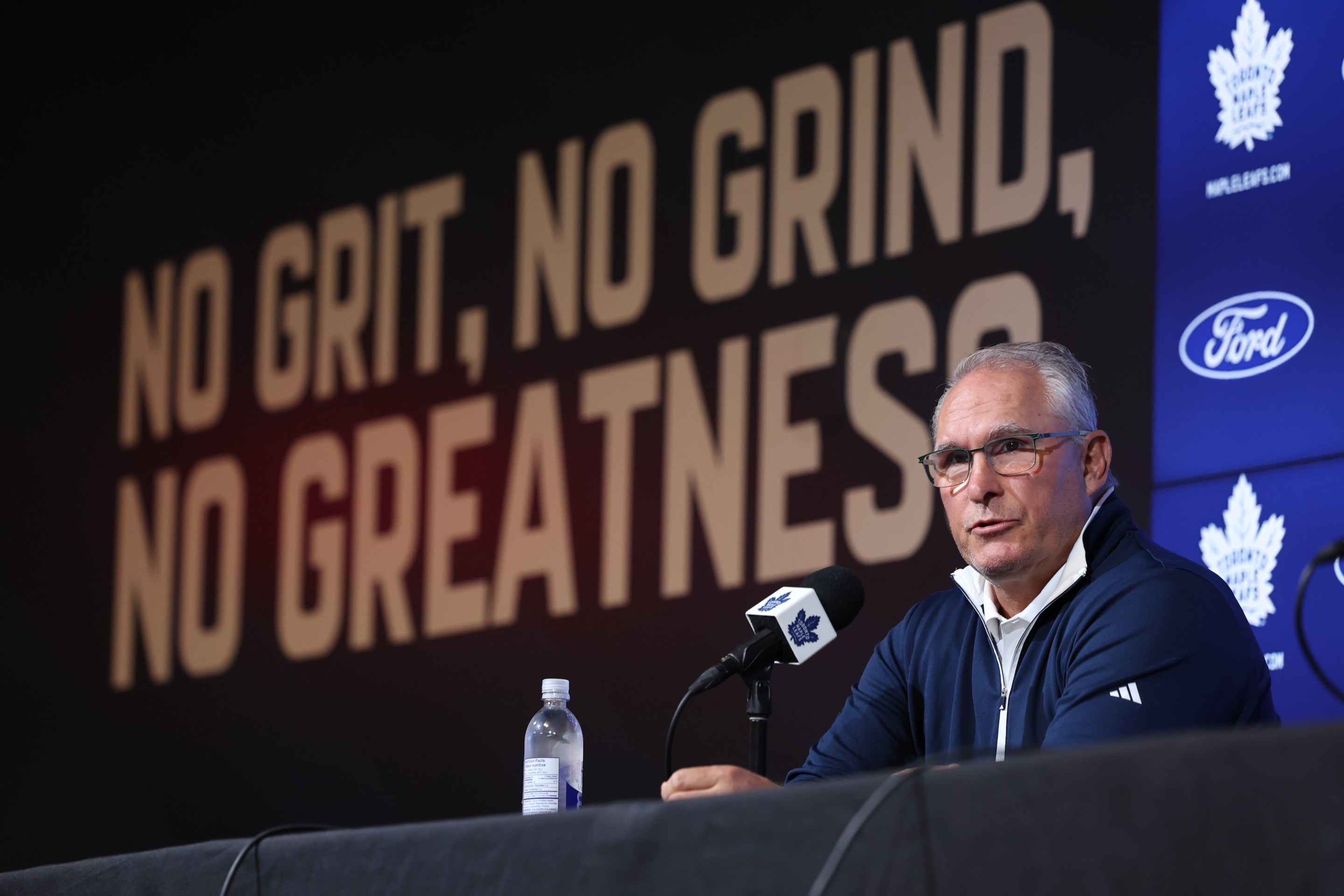 TORONTO, ON - September 17 Head Coach Craig Berube chats to the media.