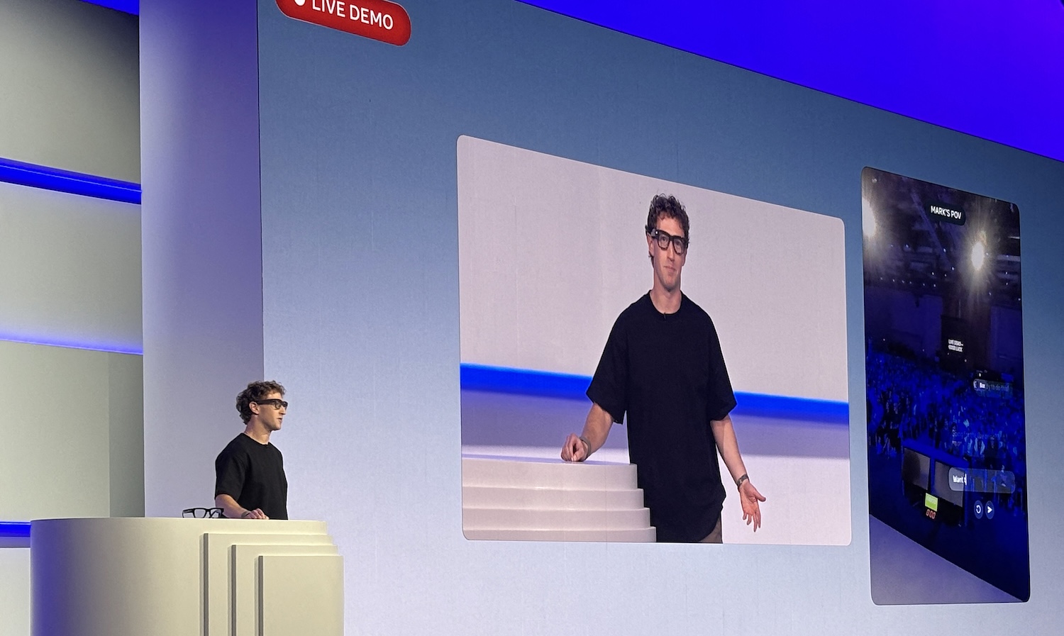 Meta CEO Mark Zuckerberg speaks as he presents the new Meta Ray-Ban Display at the 2025 Meta Connect conference in Menlo Park, California, on September 17, 2025. (Photo by Benjamin LEGENDRE / AFP)