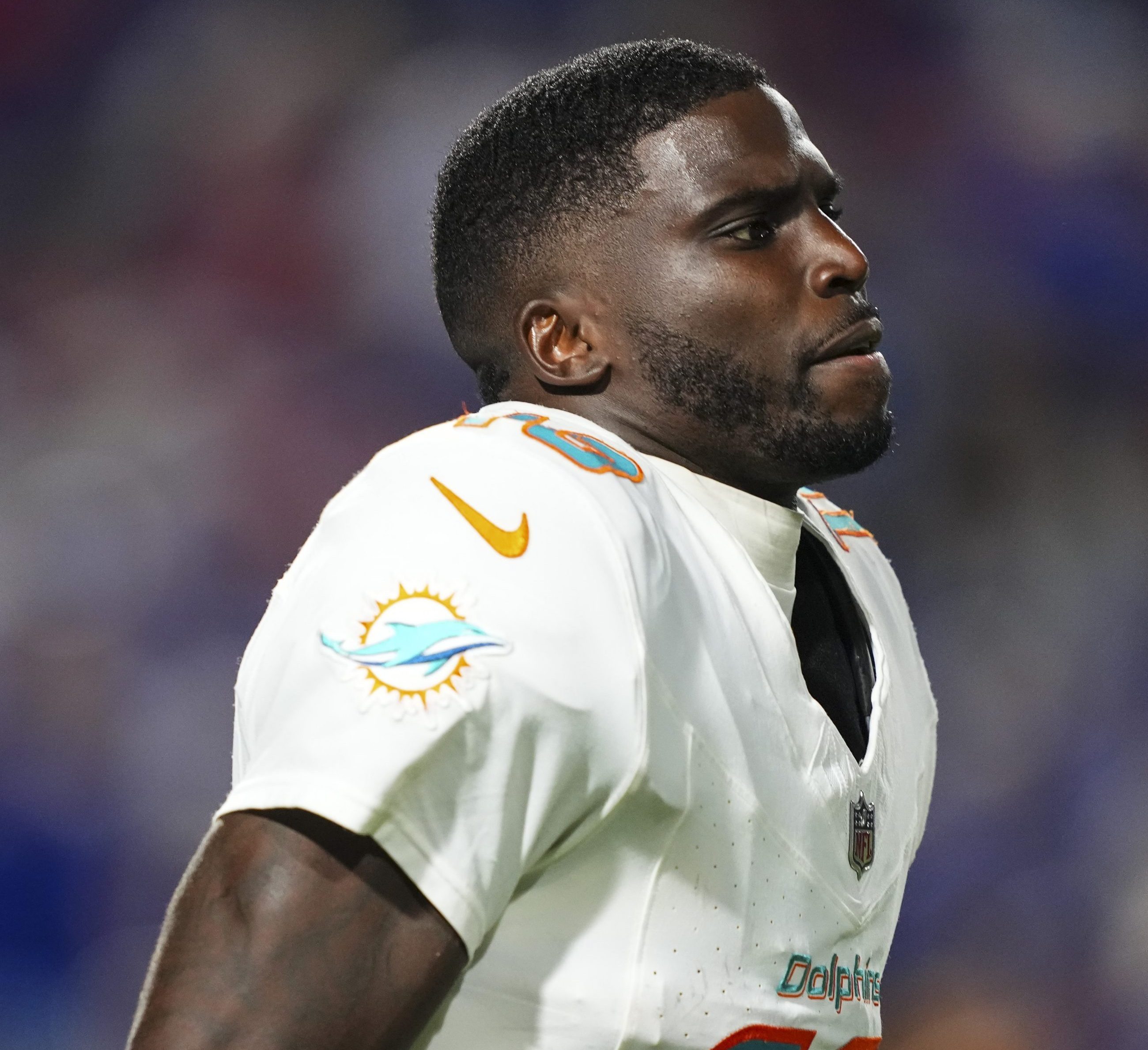 Tyreek Hill #10 of the Miami Dolphins runs across the field during an NFL football game against the Buffalo Bills at Highmark Stadium on September 18, 2025 in Orchard Park, New York.