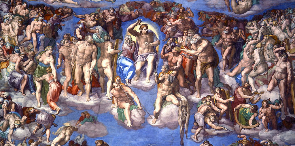 Detail from a large fresco titled 'The Last Judgement' painted by Michelangelo