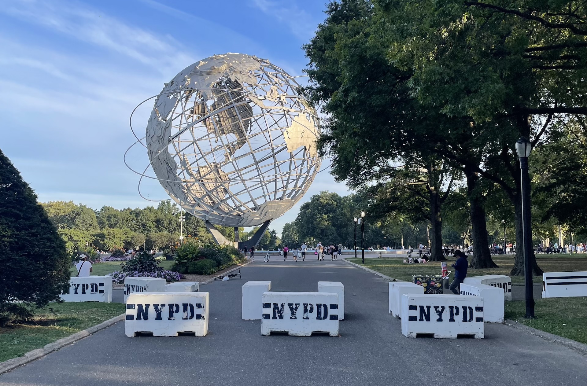 A view of the park from behind police barriers