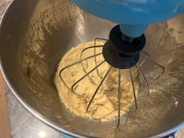 Butter and sugar whip in a stand mixer