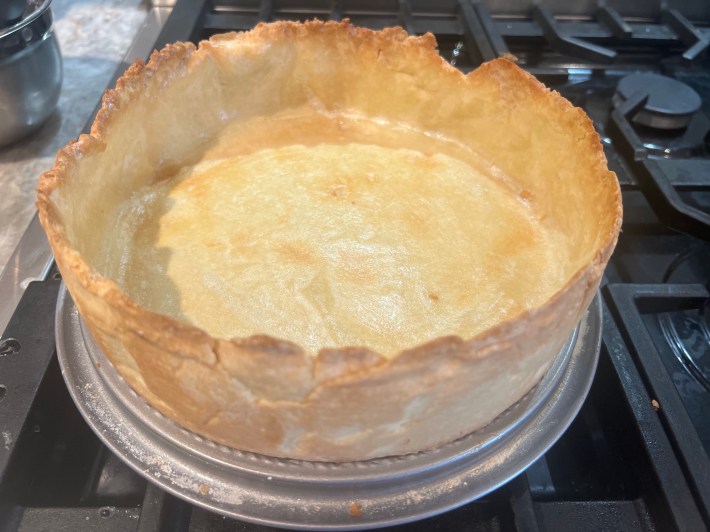 A baked tart crust.