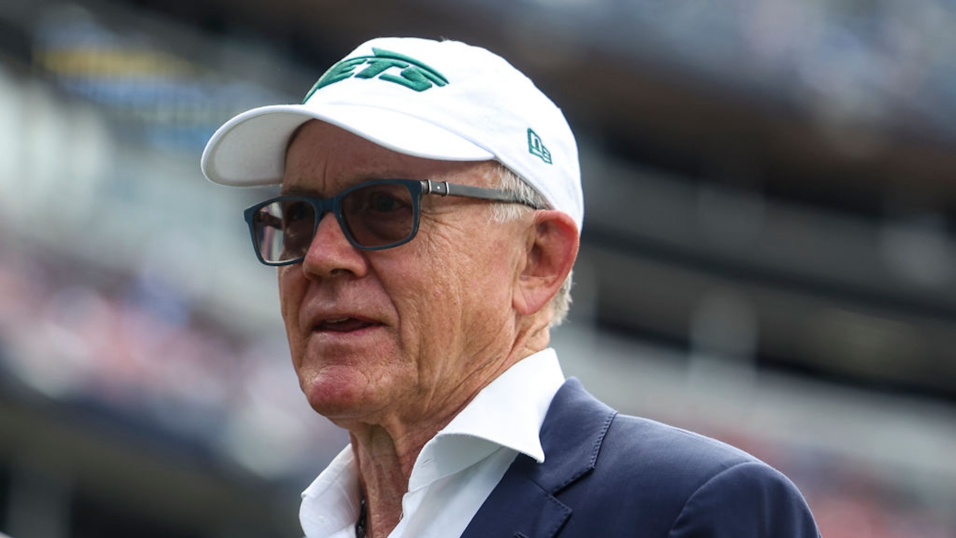 New York Jets owner Woody Johnson looks on prior to an NFL football game between the New York Jets and the Tennessee Titans at Nissan Stadium on September 15, 2024 in Nashville, TN.