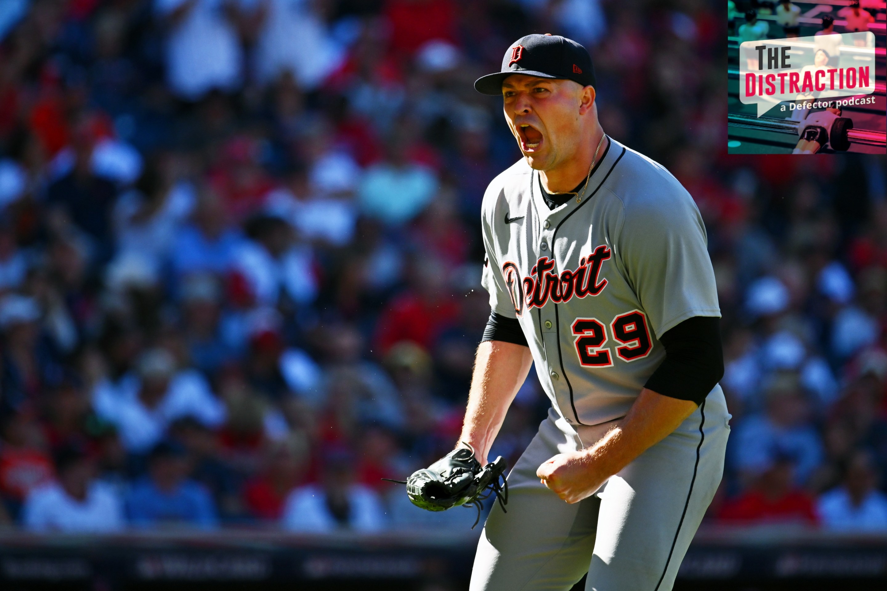 Tarik Skubal of the Detroit Tigers reacts during Game One of the American League Wild Card Series between the Detroit Tigers and the Cleveland Guardians.