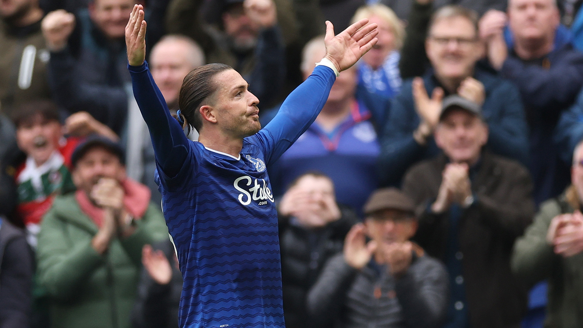 Jack Grealish of Everton celebrates scoring his team's second goal during the Premier League match between Everton and Crystal Palace at Hill Dickinson Stadium on October 05, 2025 in Liverpool, England.